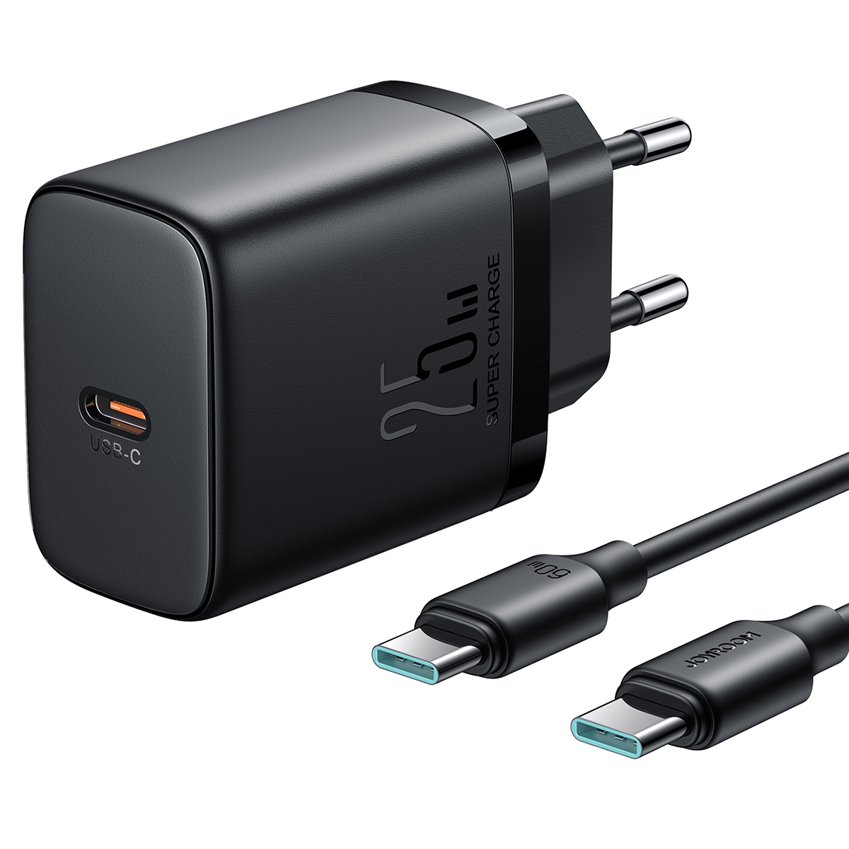 JOYROOM JR-TCF11 25W USB-C / Type-C Port Fast Charger with Cable Set, EU Plug(Black) - Shopkiz.com