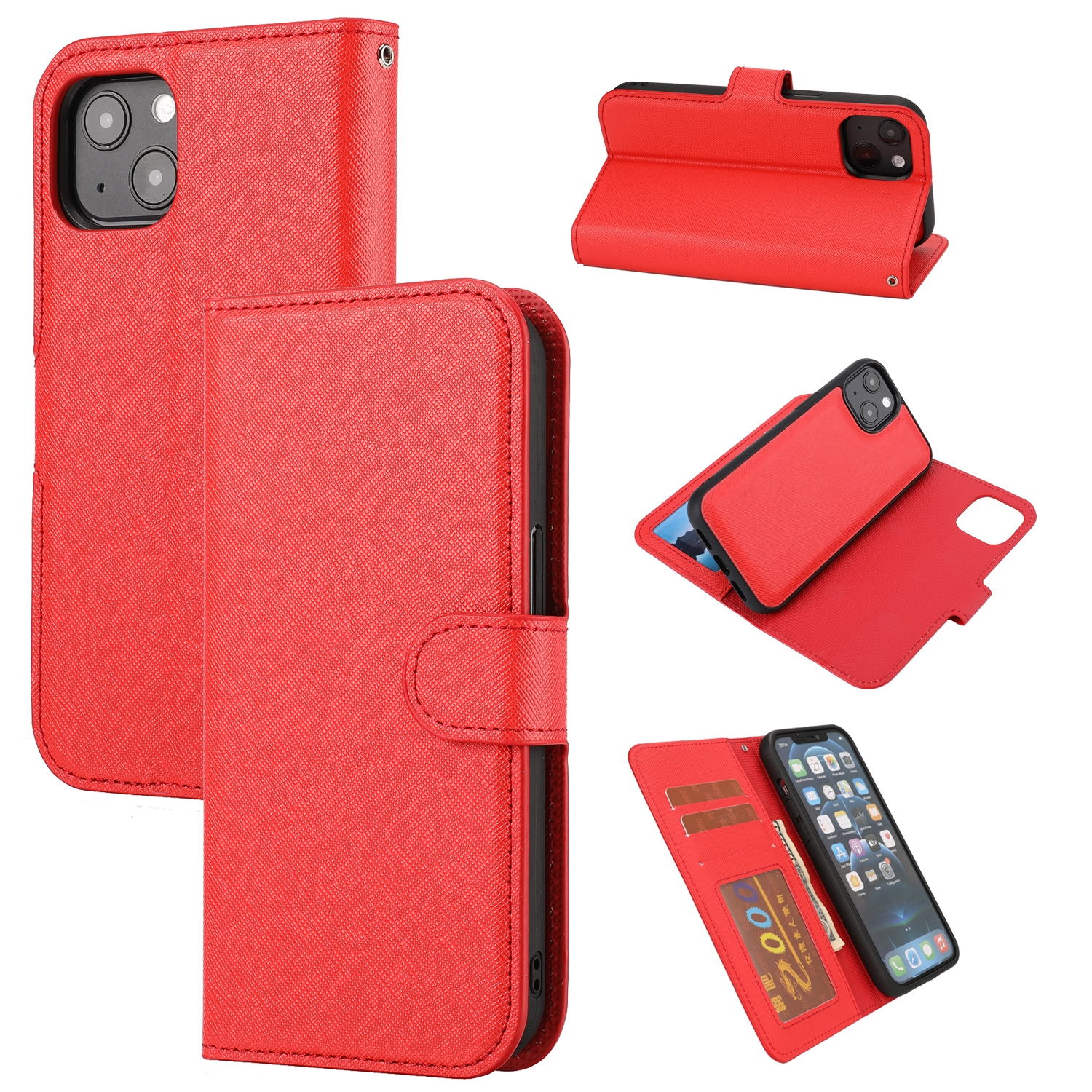 For iPhone 15 Cross Texture Detachable Horizontal Flip PU Leather Case(Red) - Shopkiz.com