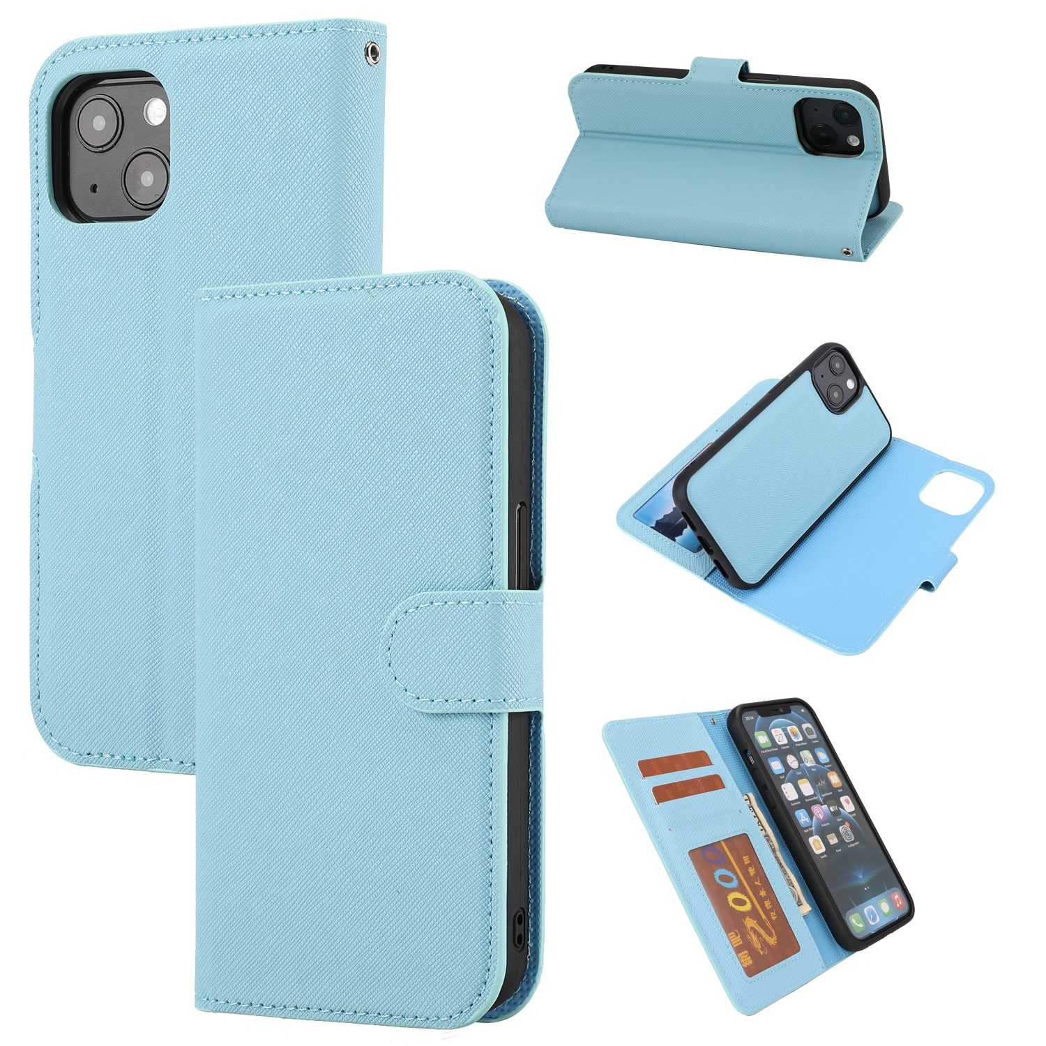 For iPhone 15 Cross Texture Detachable Horizontal Flip PU Leather Case(Blue) - Shopkiz.com