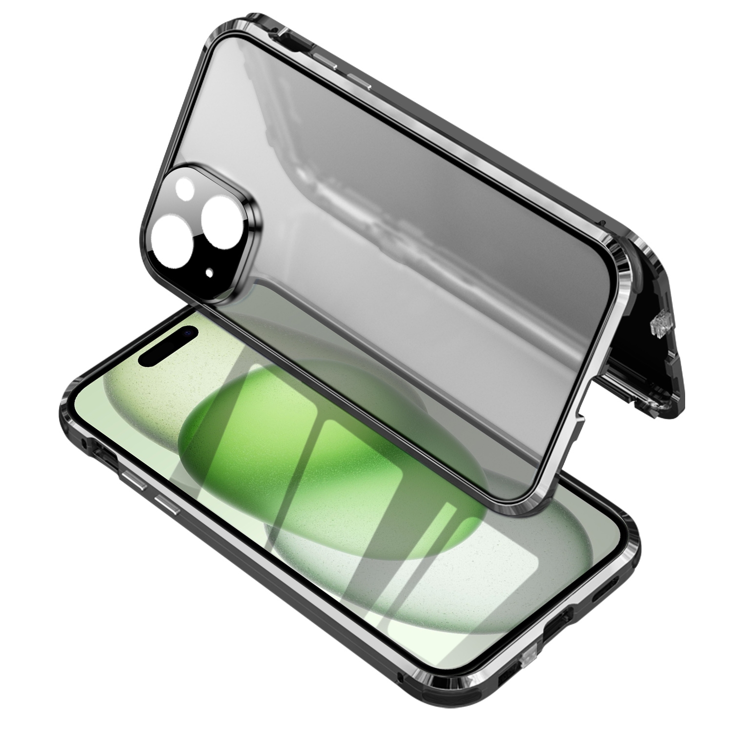 For iPhone 15 Plus Anti-peeping Magnetic Tempered Glass Phone Case(Black) - Shopkiz.com