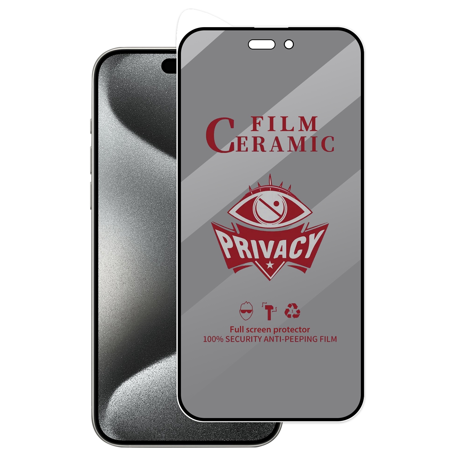 For iPhone 15 Pro Max Full Coverage HD Privacy Ceramic Film - Shopkiz.com