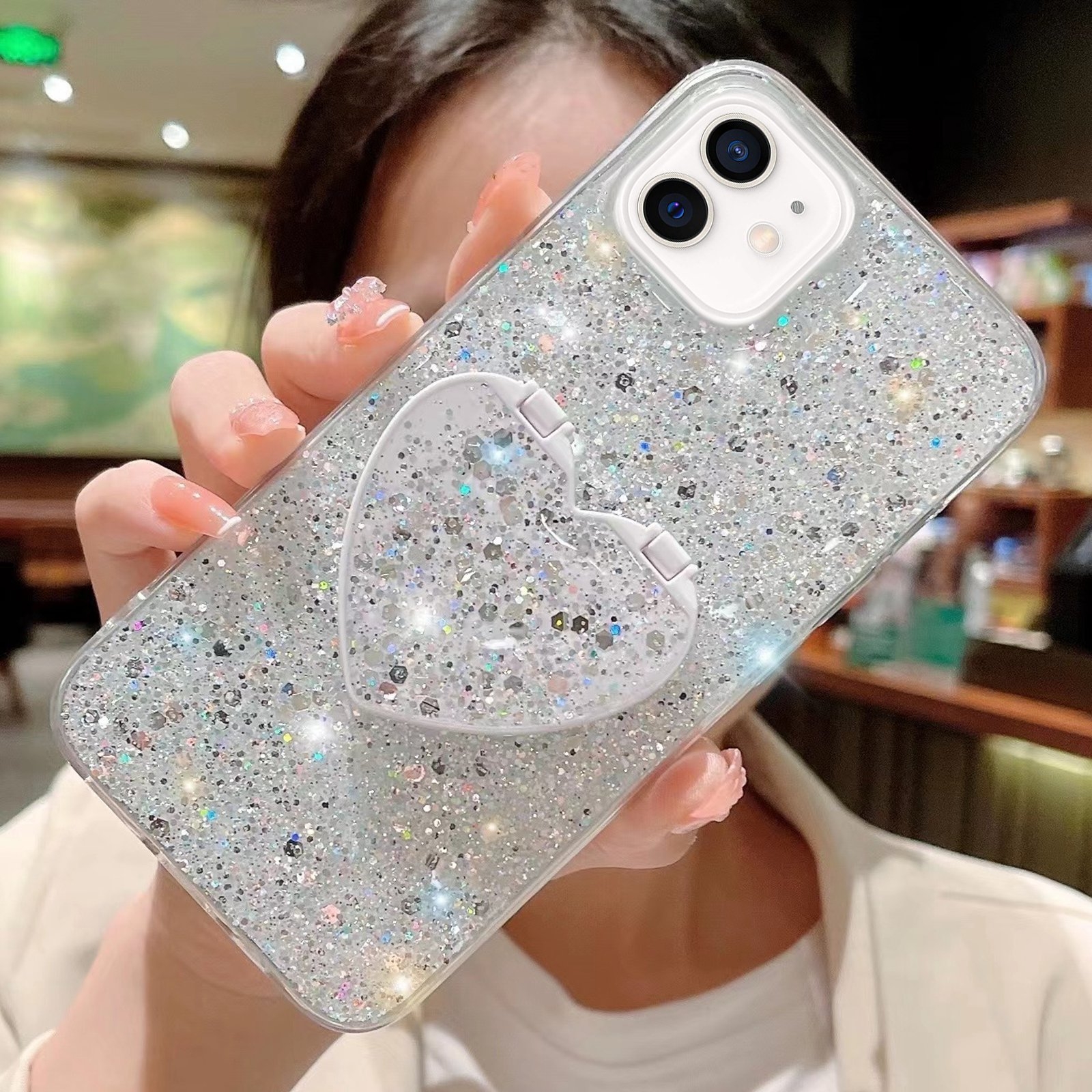 For iPhone 11 Starry Sequin Mirror Stand Epoxy TPU Phone Case(Silver) - Shopkiz.com