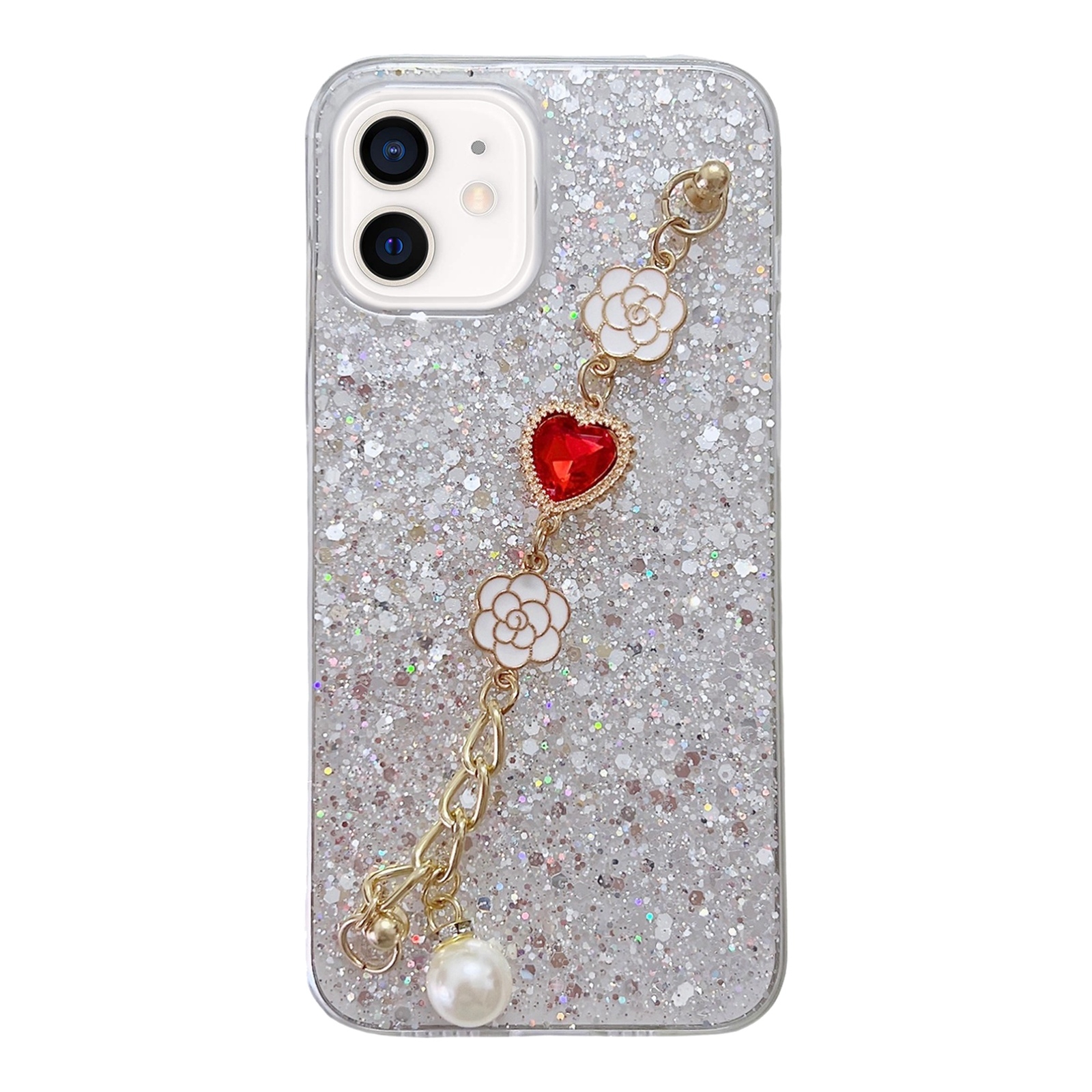 For iPhone 11 Starry Sequin Love Gem Chain Epoxy TPU Phone Case(Silver) - Shopkiz.com