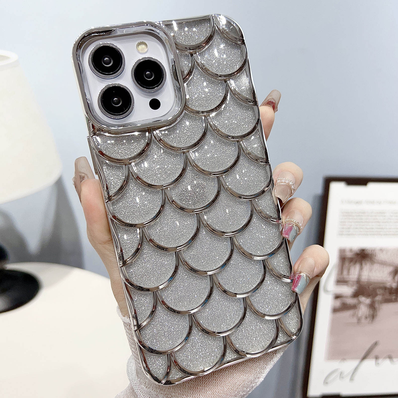 For iPhone 11 Pro Max Mermaid Scale Electroplated Glitter Paper Phone Case(Grey) - Shopkiz.com