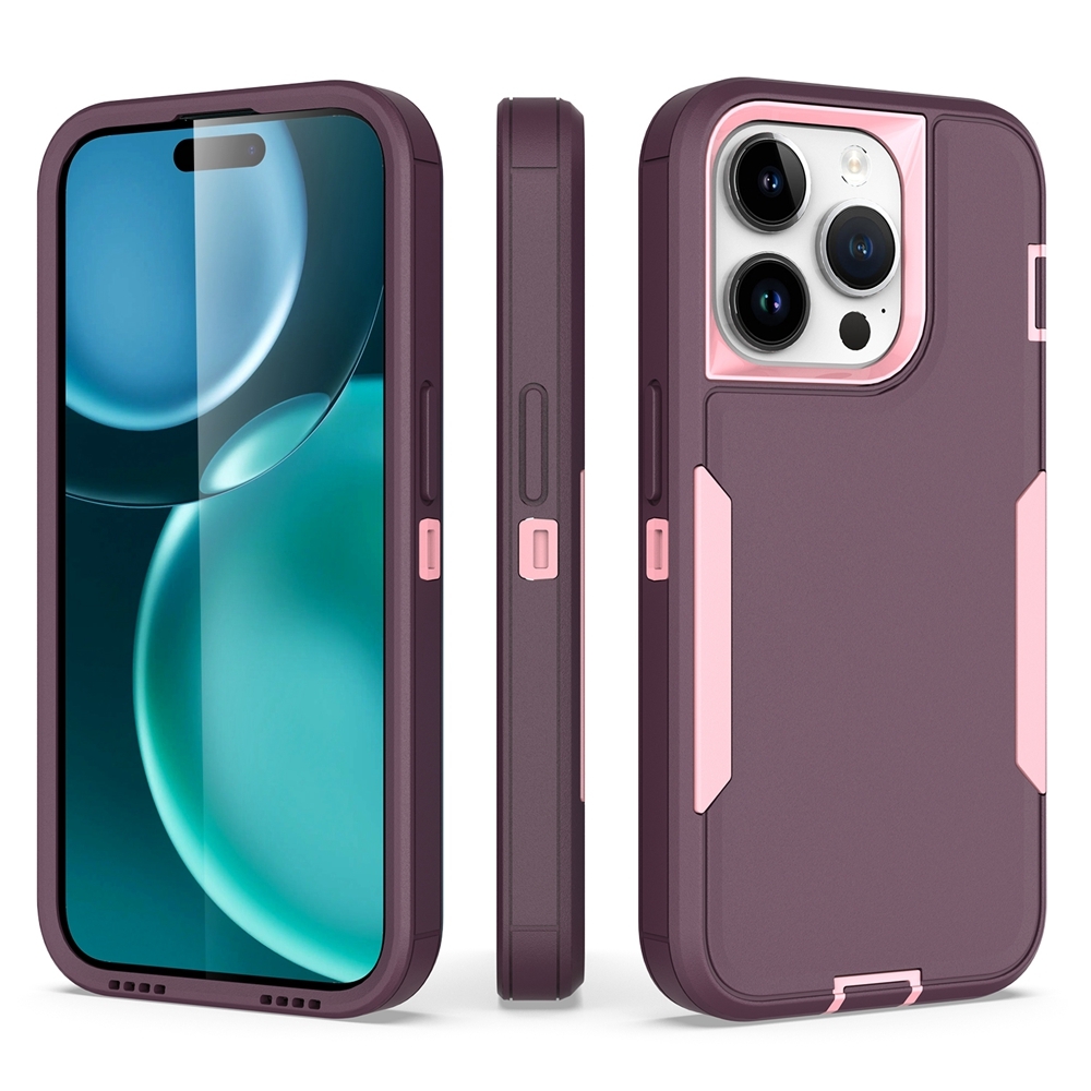 For iPhone 15 Pro 2 in 1 PC Hybrid TPU Phone Case(Purple Red+Pink) - Shopkiz.com