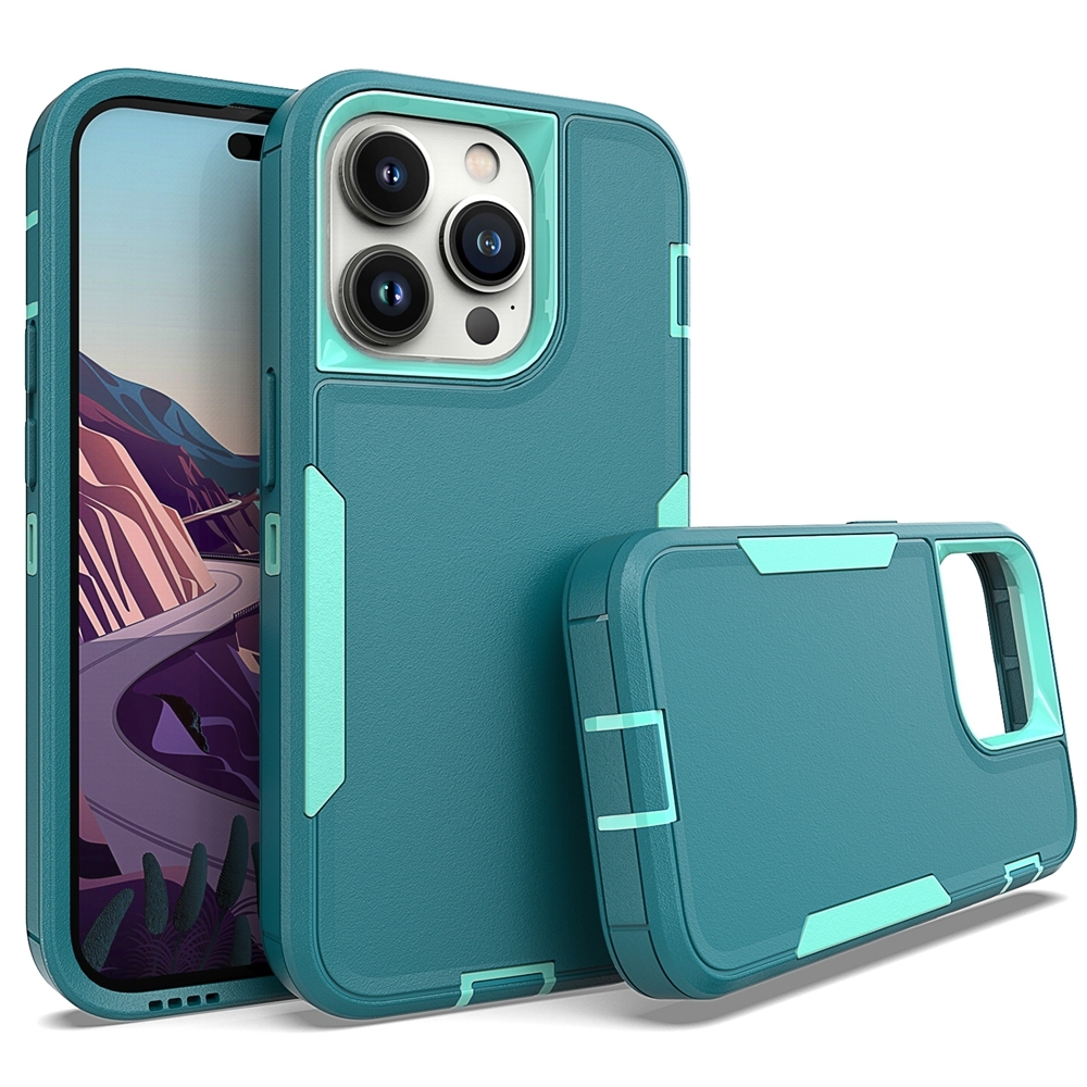 For iPhone 14 Pro 2 in 1 PC Hybrid TPU Phone Case(Blue+Blue Green) - Shopkiz.com