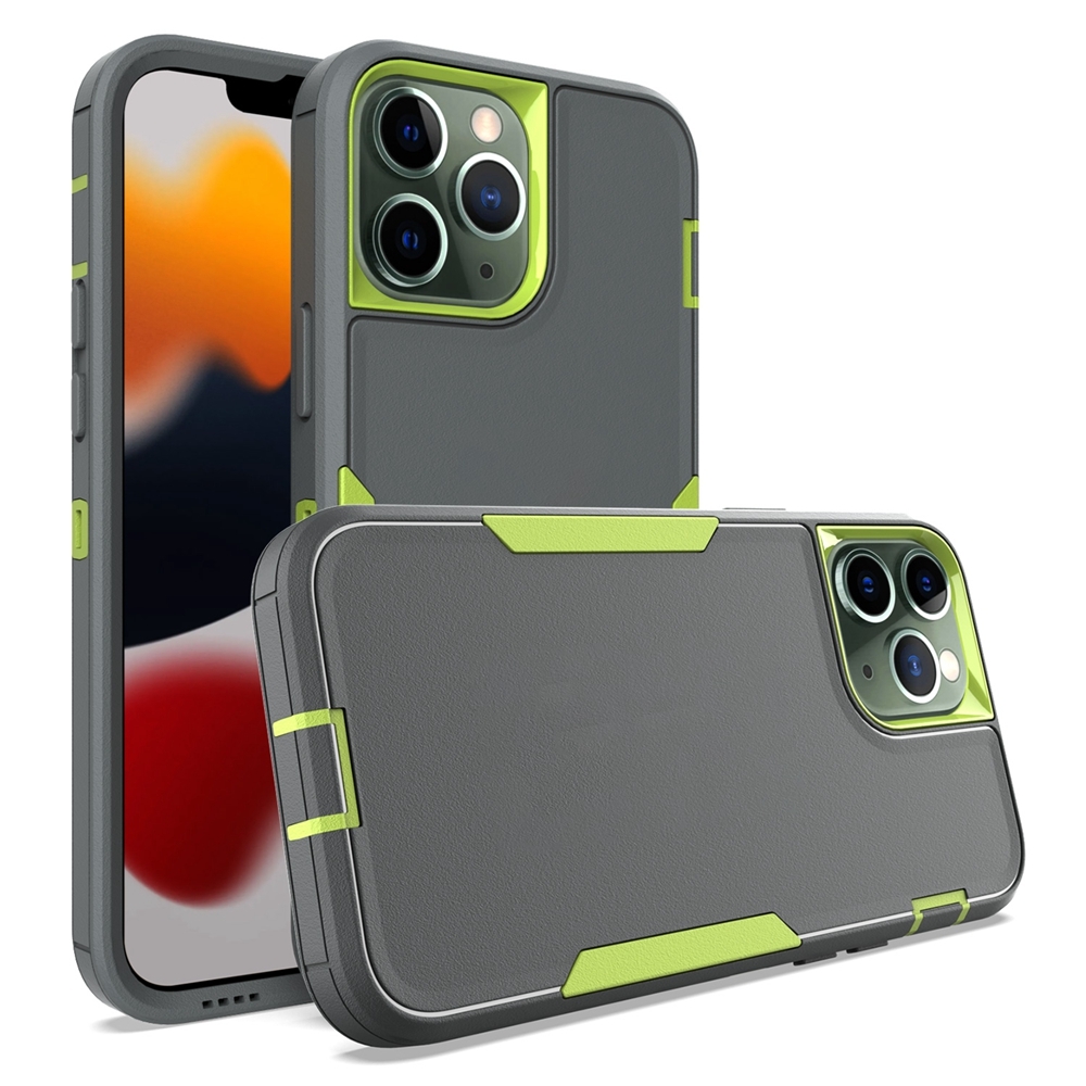 For iPhone 13 Pro Max 2 in 1 PC Hybrid TPU Phone Case(Gray+Fluorescent Green) - Shopkiz.com