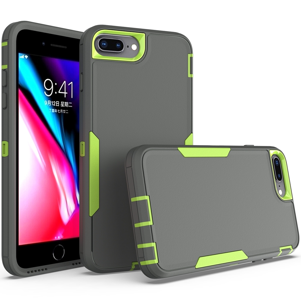 For iPhone 6 Plus / 7 Plus / 8 Plus 2 in 1 PC Hybrid TPU Phone Case(Gray+Fluorescent Green) - Shopkiz.com