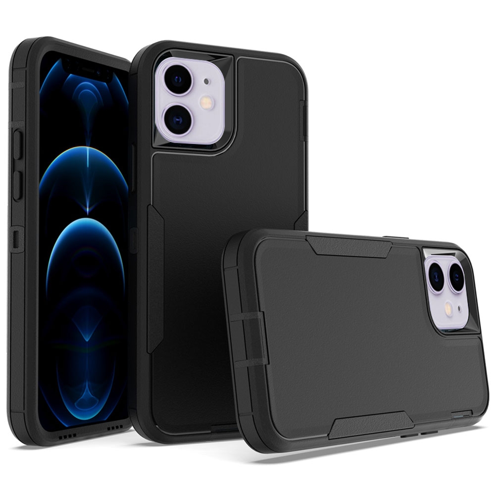 For iPhone 12 2 in 1 PC Hybrid TPU Phone Case(Black) - Shopkiz.com