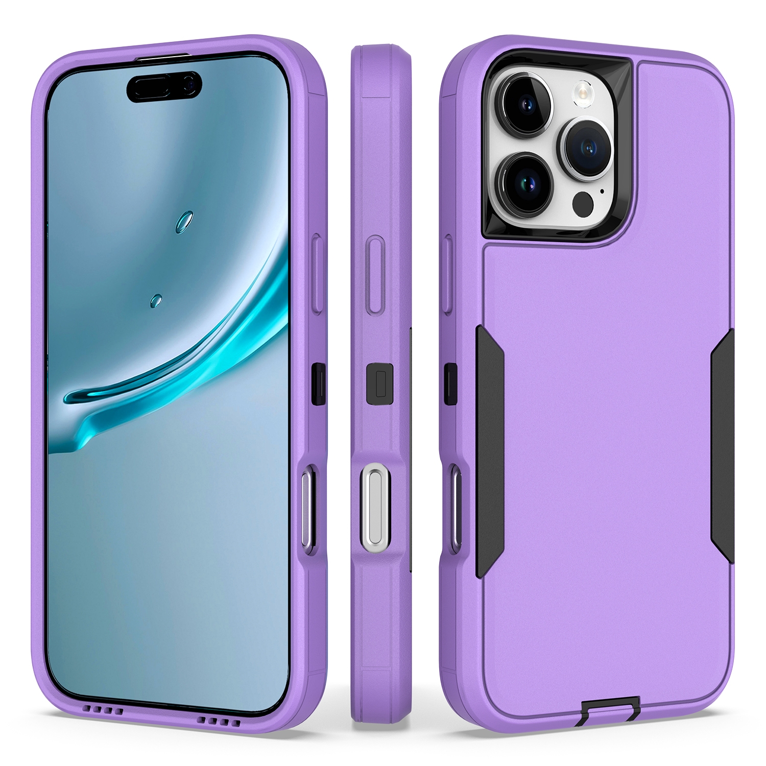 For iPhone 16 Pro Max 2 in 1 PC Hybrid TPU Phone Case(Purple+Black) - Shopkiz.com