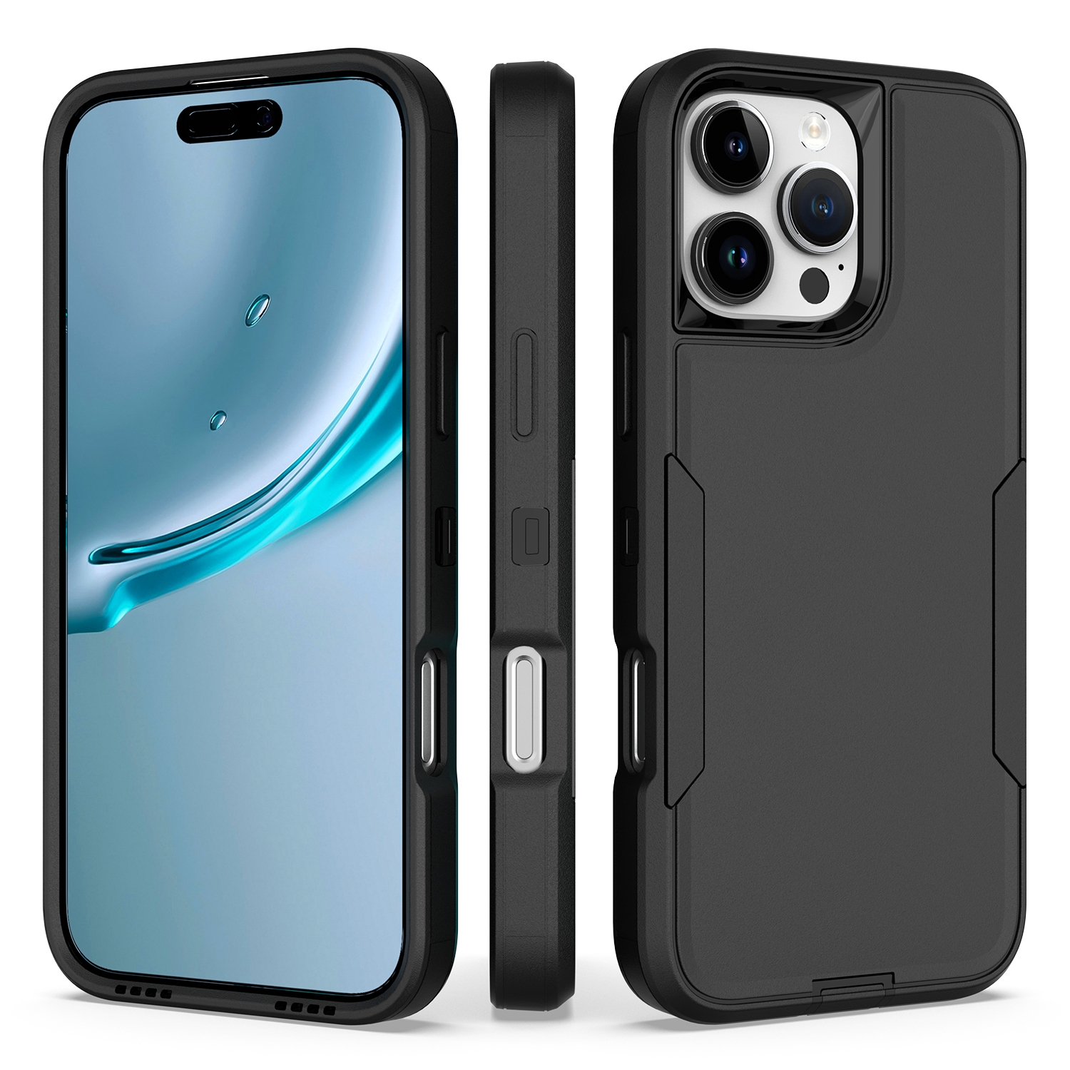 For iPhone 16 Pro Max 2 in 1 PC Hybrid TPU Phone Case(Black) - Shopkiz.com