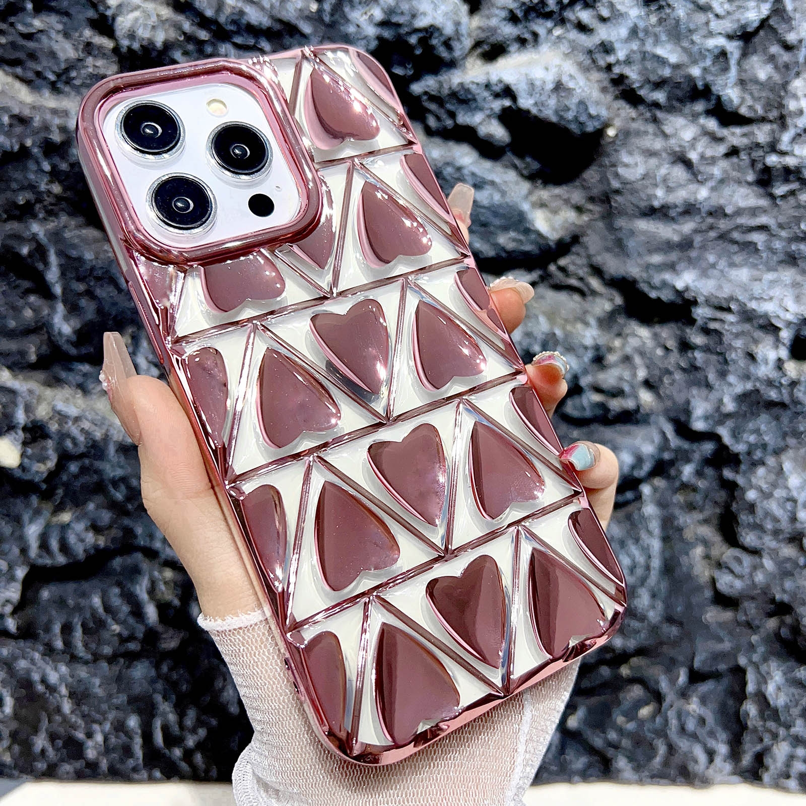 For iPhone 14 Pro Little Love Electroplated Phone Case(Pink) - Shopkiz.com