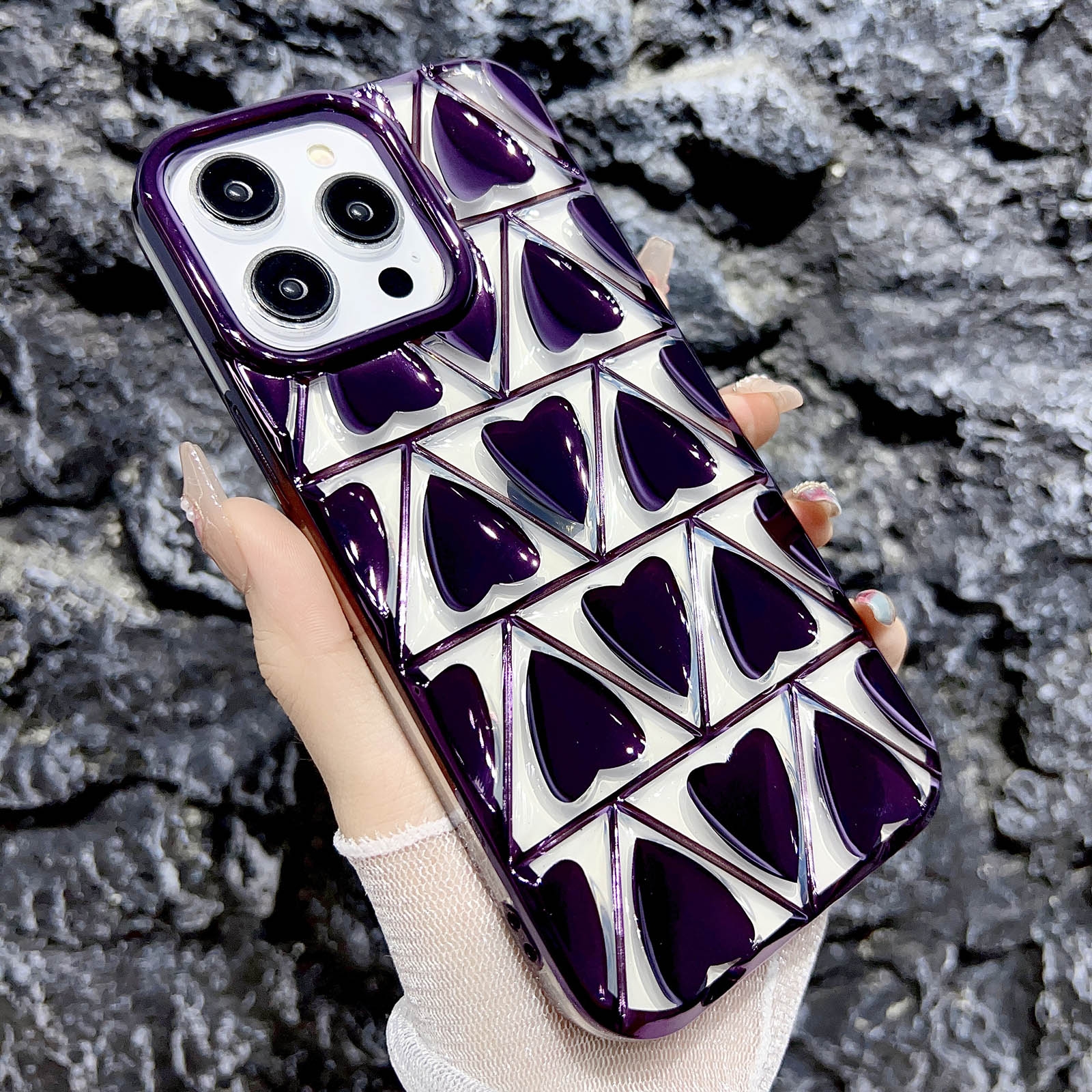 For iPhone 13 Pro Max Little Love Electroplated Phone Case(Purple) - Shopkiz.com