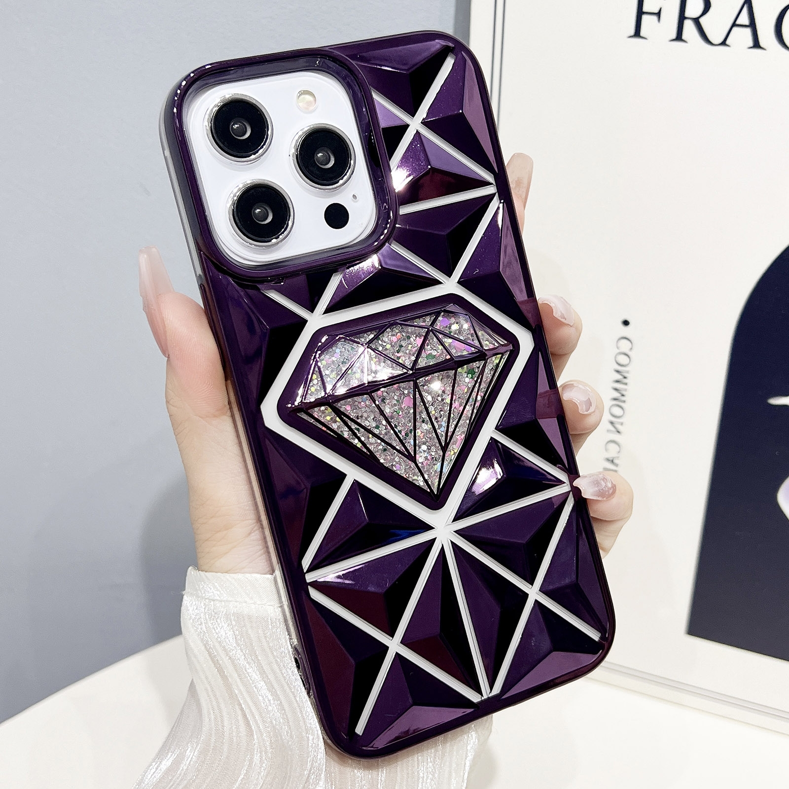 For iPhone 14 Pro Diamond Electroplated Glitter Paper Phone Case(Purple) - Shopkiz.com