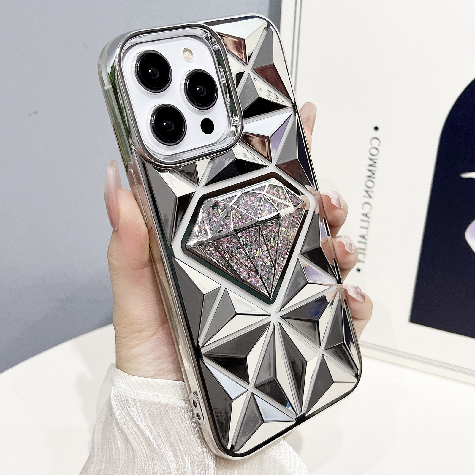 For iPhone 12 Pro Diamond Electroplated Glitter Paper Phone Case(Silver) - Shopkiz.com