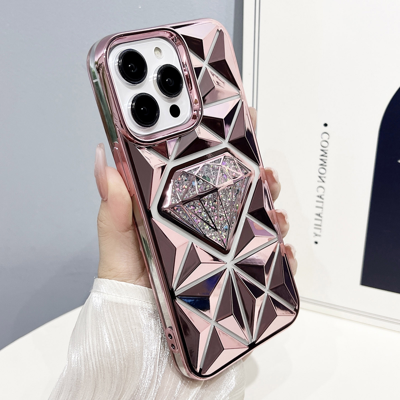 For iPhone 11 Pro Max Diamond Electroplated Glitter Paper Phone Case(Pink) - Shopkiz.com