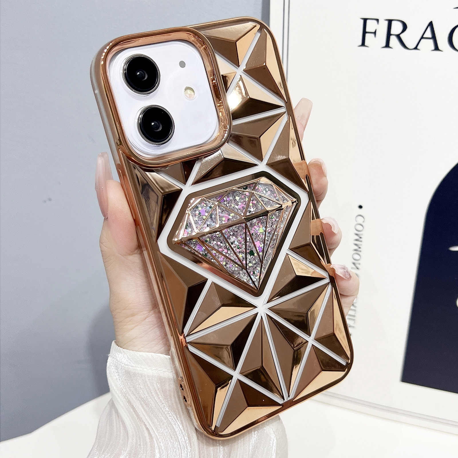 For iPhone 11 Diamond Electroplated Glitter Paper Phone Case(Gold) - Shopkiz.com