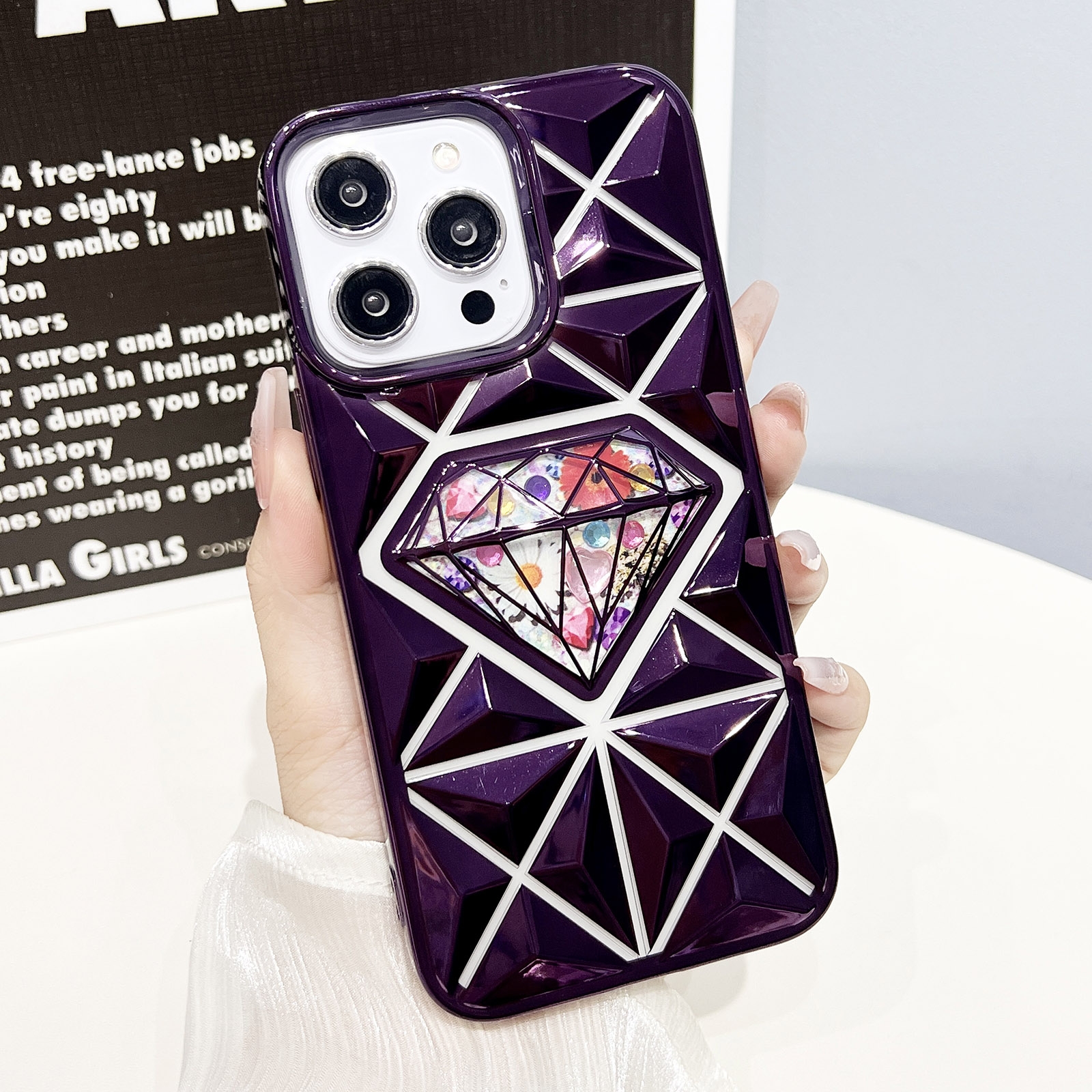 For iPhone 14 Pro Diamond Electroplated Diamond Paper Phone Case(Purple) - Shopkiz.com