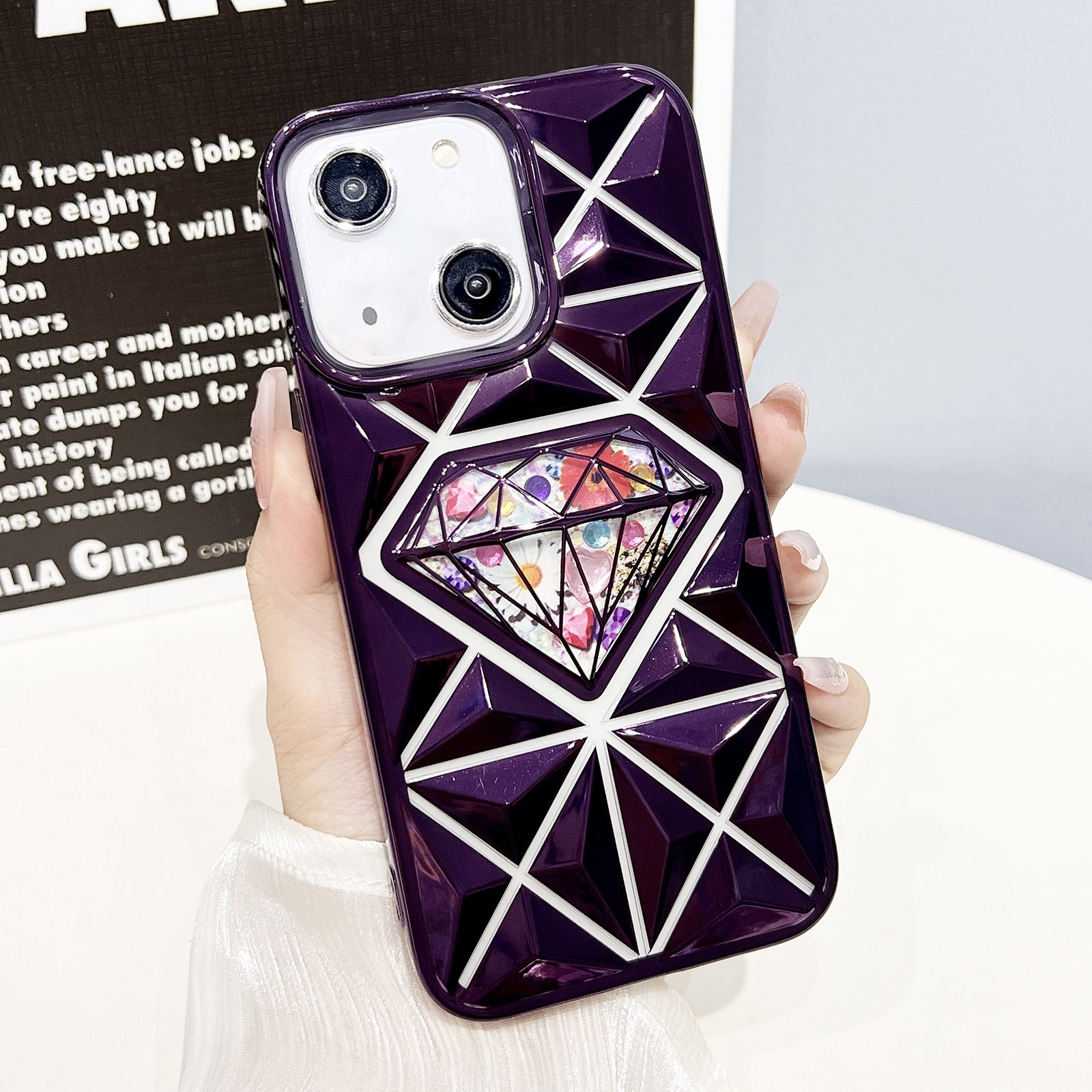 For iPhone 13 Diamond Electroplated Diamond Paper Phone Case(Purple) - Shopkiz.com