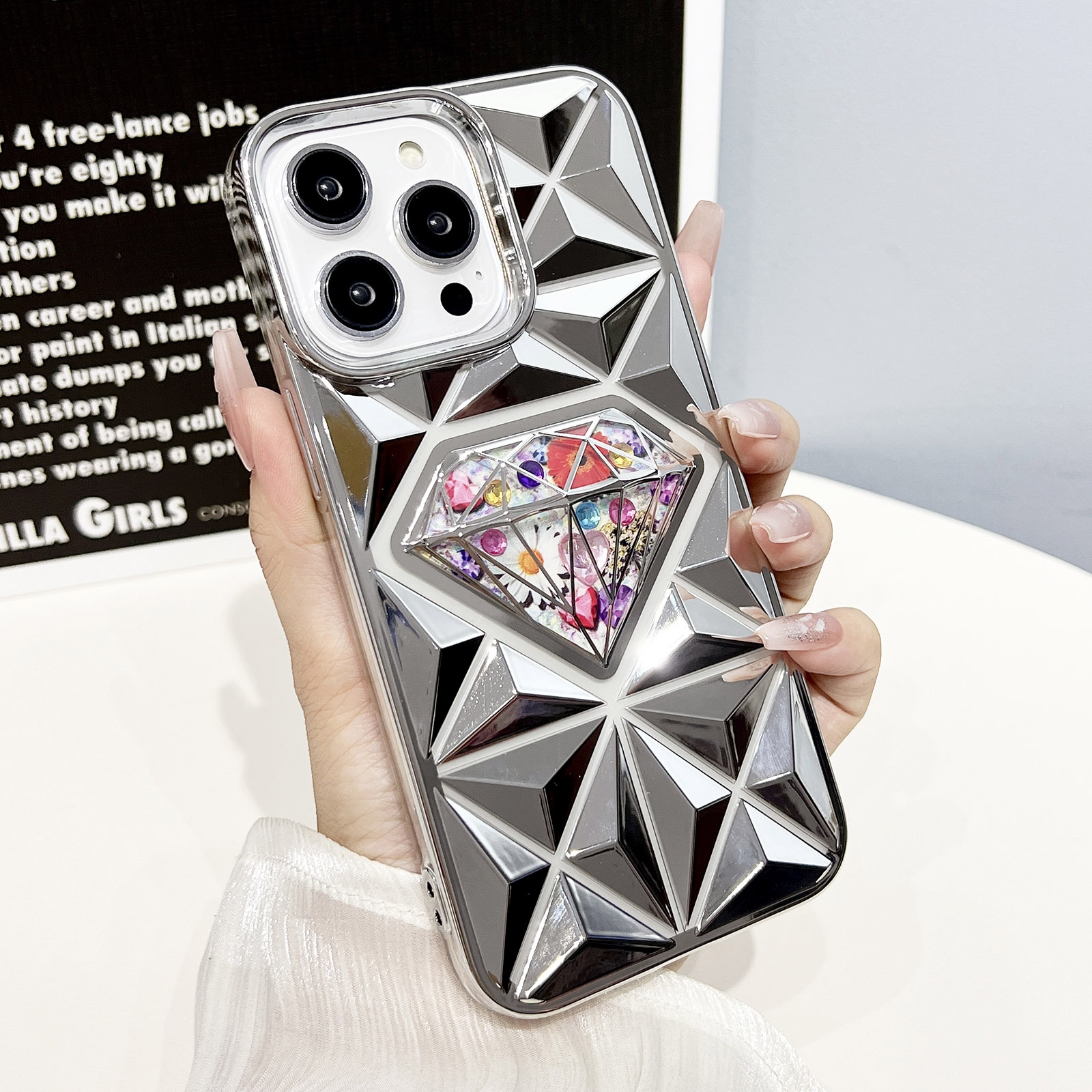 For iPhone 12 Pro Max Diamond Electroplated Diamond Paper Phone Case(Silver) - Shopkiz.com