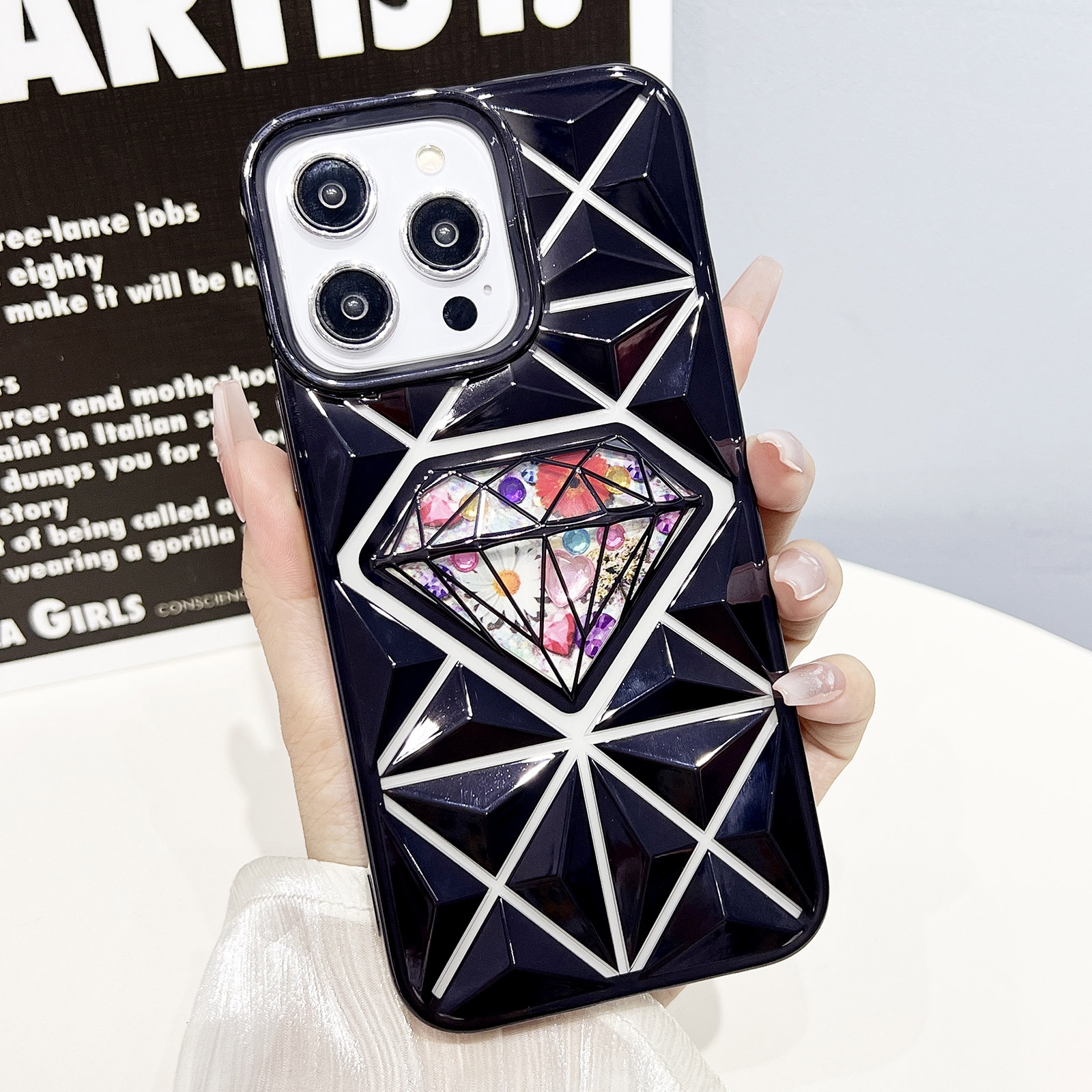 For iPhone 12 Pro Diamond Electroplated Diamond Paper Phone Case(Black) - Shopkiz.com