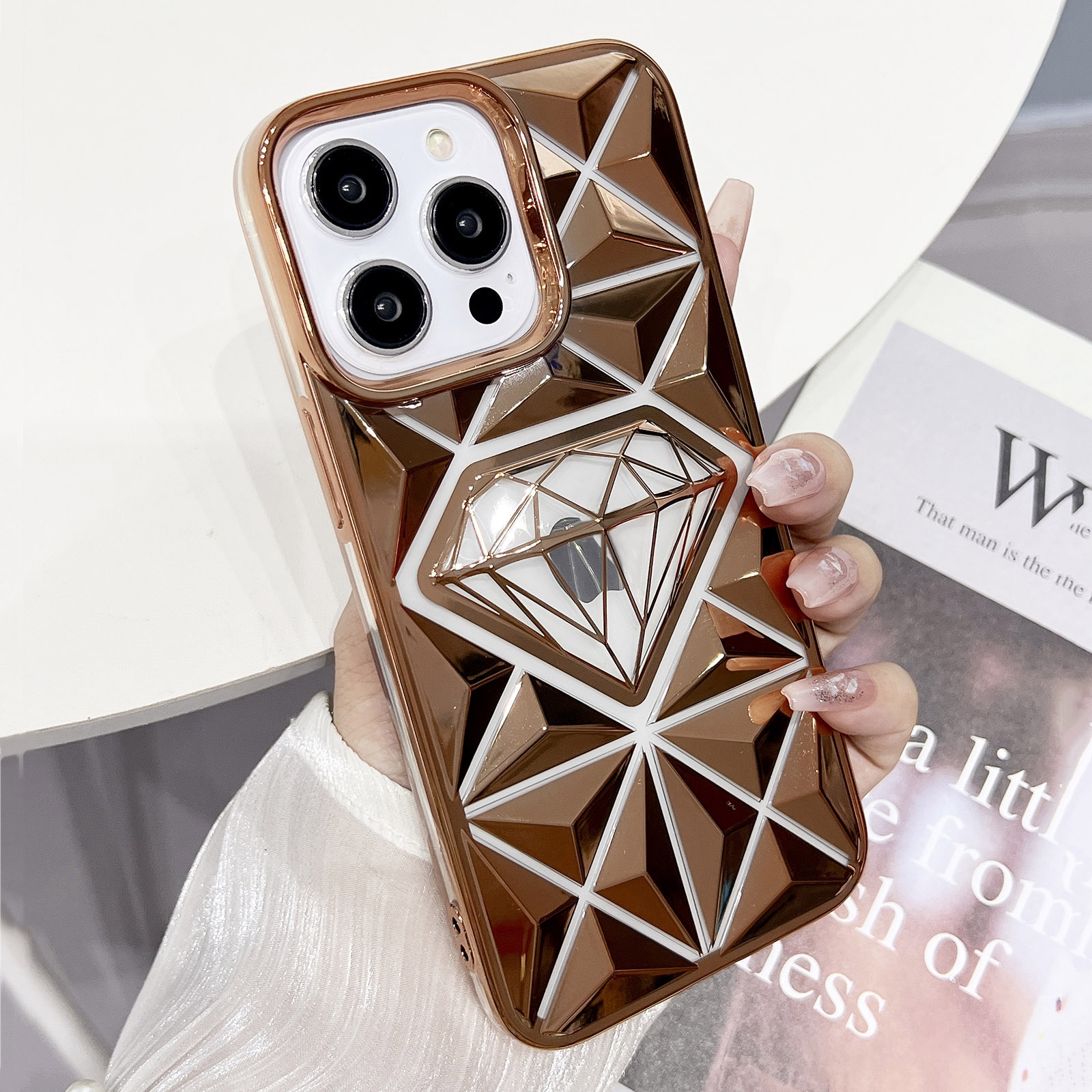 For iPhone 13 Pro Max Diamond Electroplated Laser Carving Phone Case(Gold) - Shopkiz.com