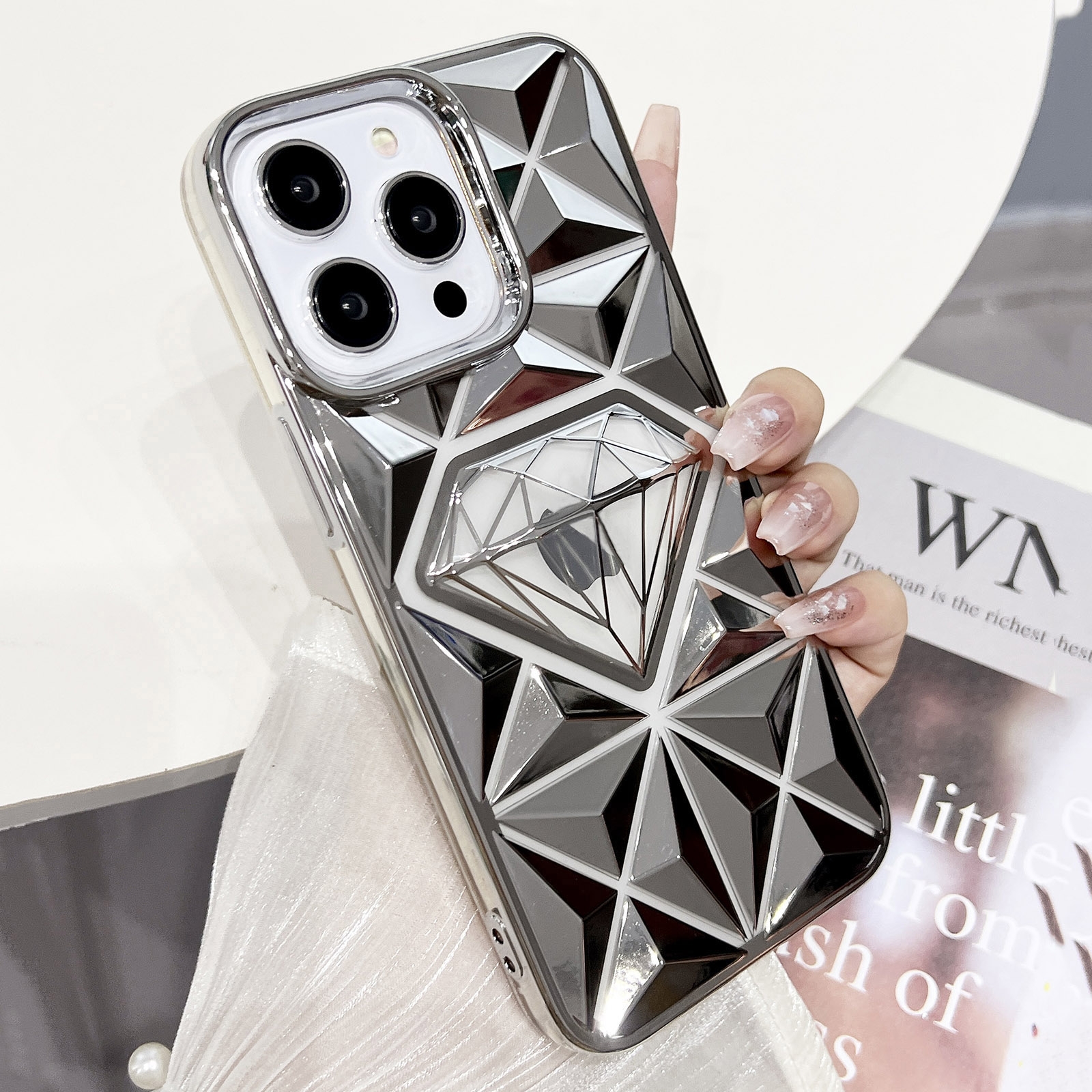 For iPhone 11 Pro Max Diamond Electroplated Laser Carving Phone Case(Silver) - Shopkiz.com