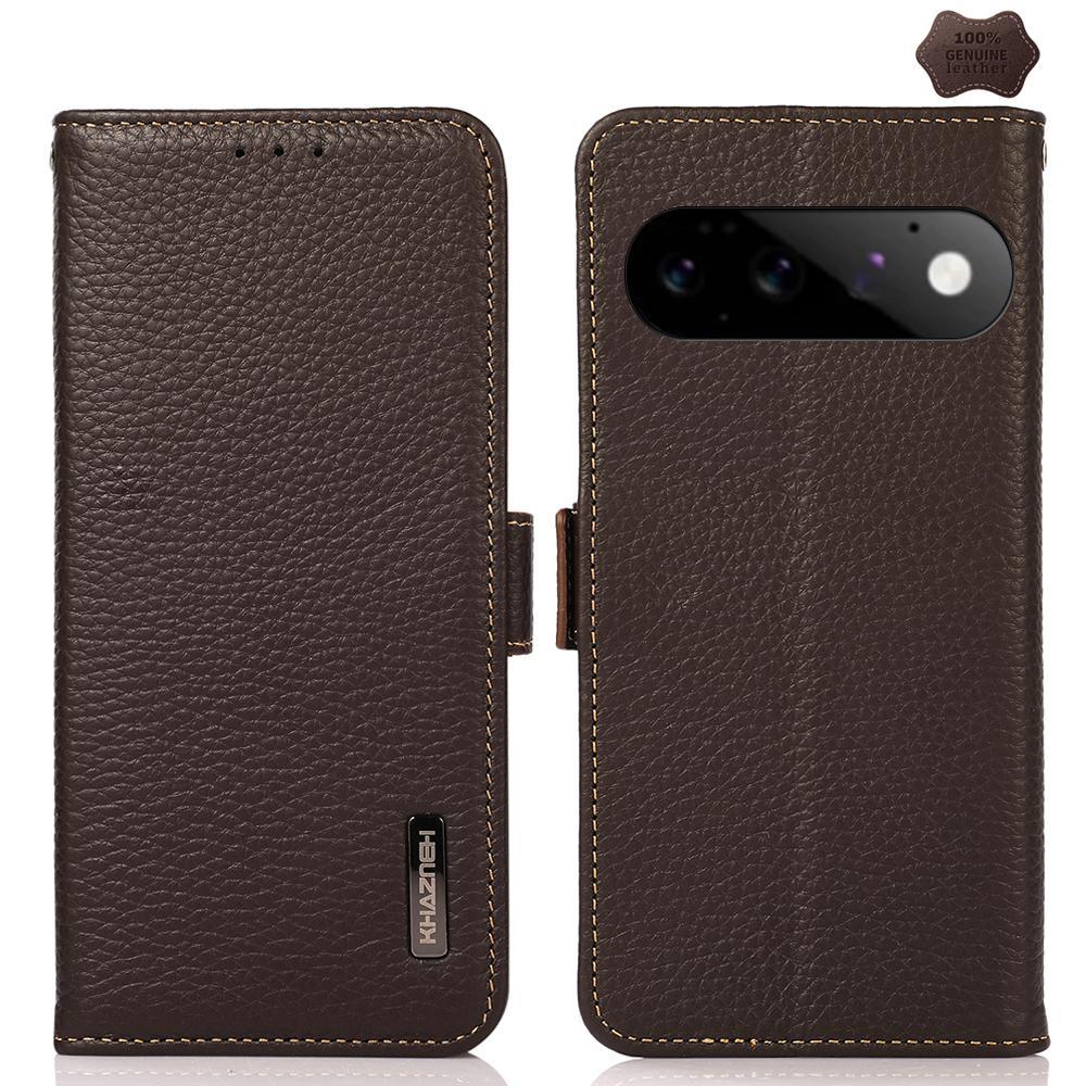 For Google Pixel 11 KHAZNEH Side-Magnetic Litchi Genuine Leather RFID Phone Case(Brown) - Shopkiz.com