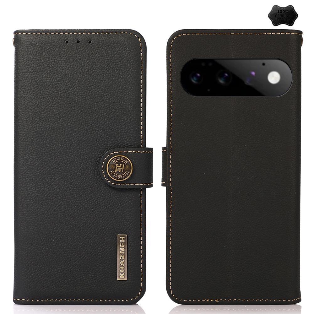 For Google Pixel 11 KHAZNEH Custer Genuine Leather RFID Phone Case(Black) - Shopkiz.com