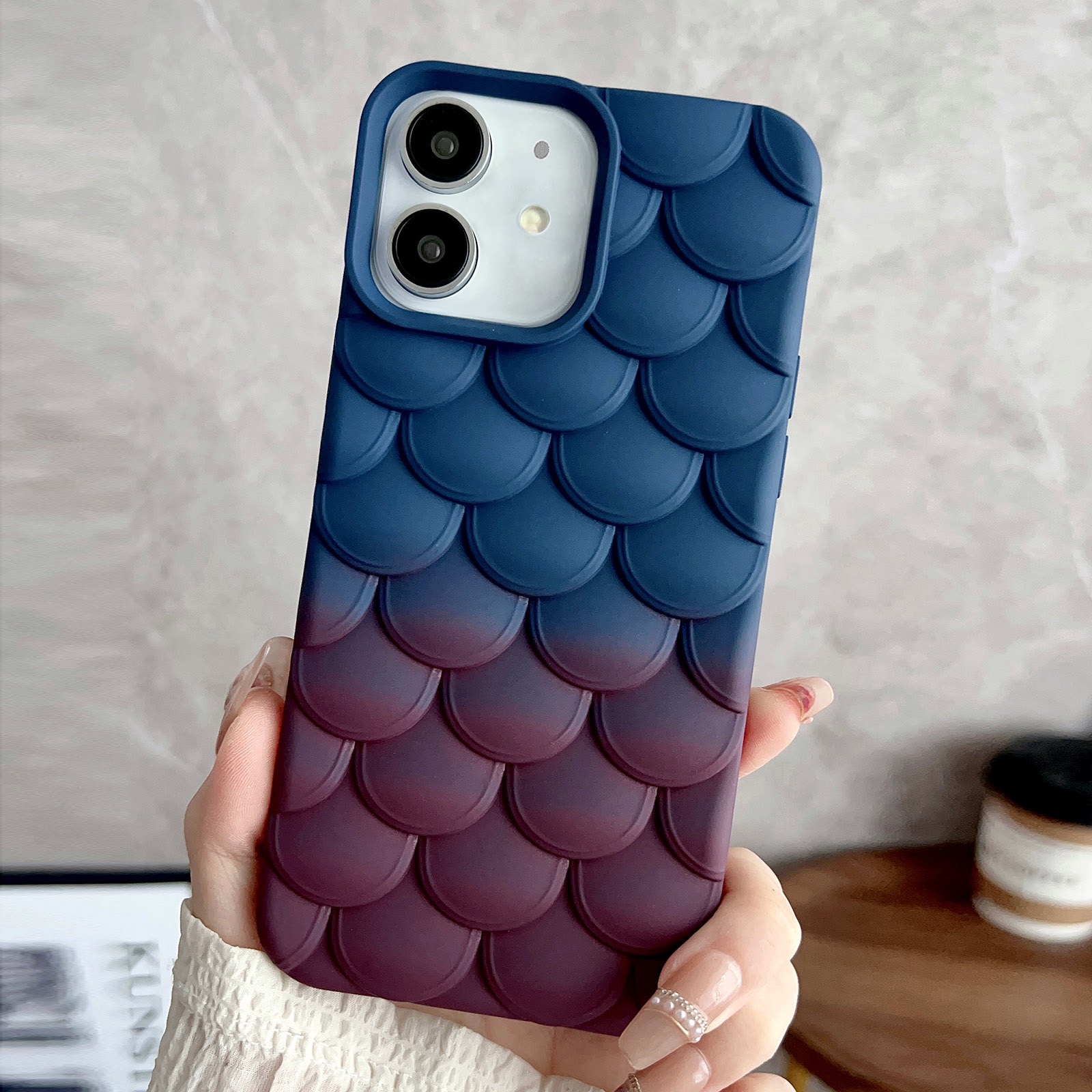 For iPhone 11 Gradient Mermaid Scale Skin Feel Phone Case(Brown Dark Blue) - Shopkiz.com