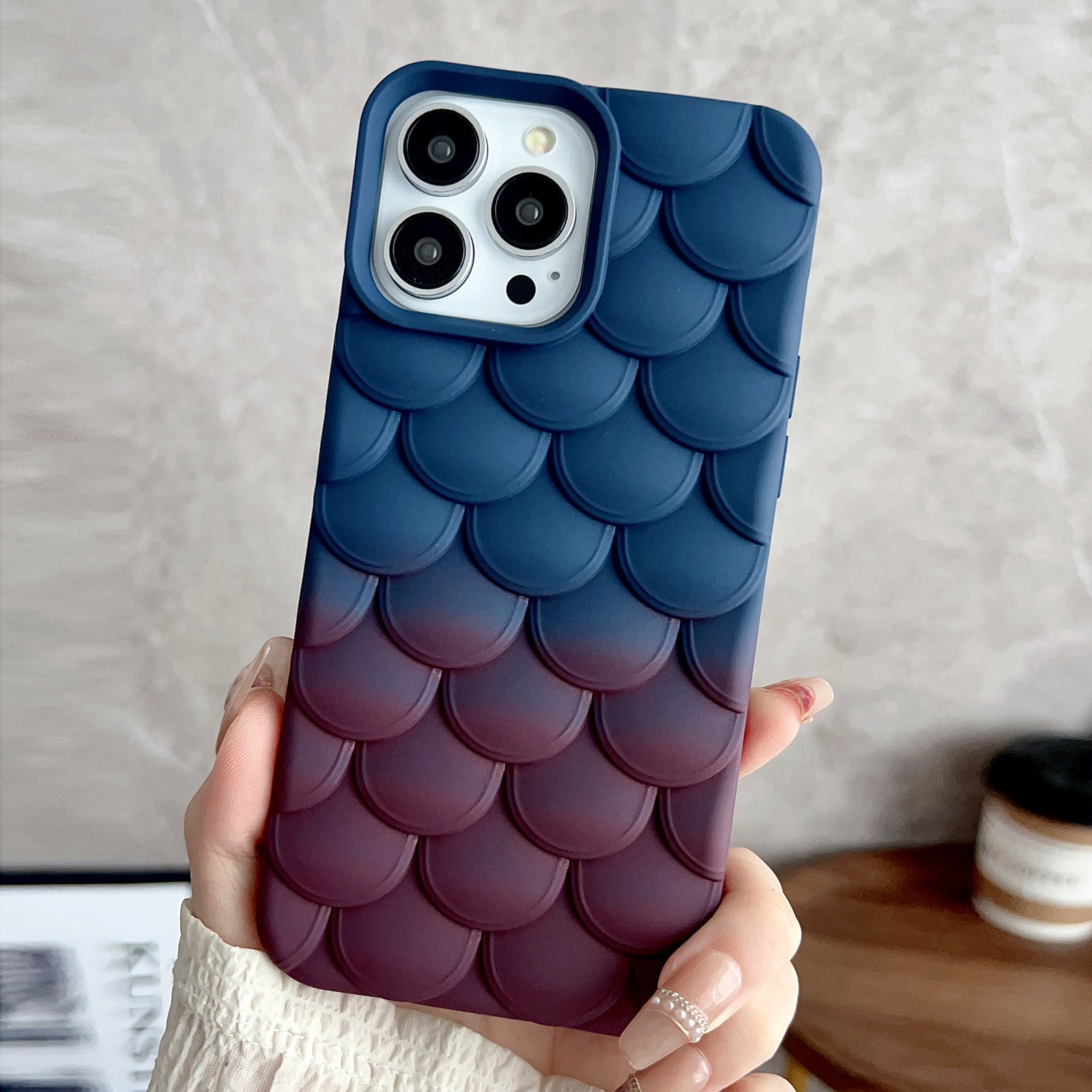 For iPhone 12 Pro Gradient Mermaid Scale Skin Feel Phone Case(Brown Dark Blue) - Shopkiz.com