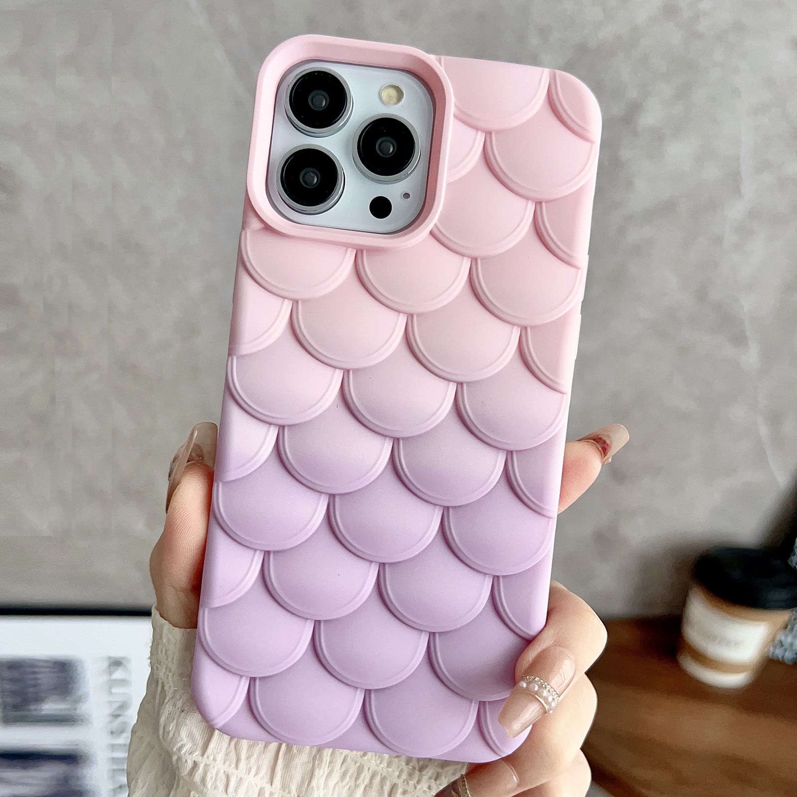 For iPhone 12 Pro Gradient Mermaid Scale Skin Feel Phone Case(Purple Pink) - Shopkiz.com