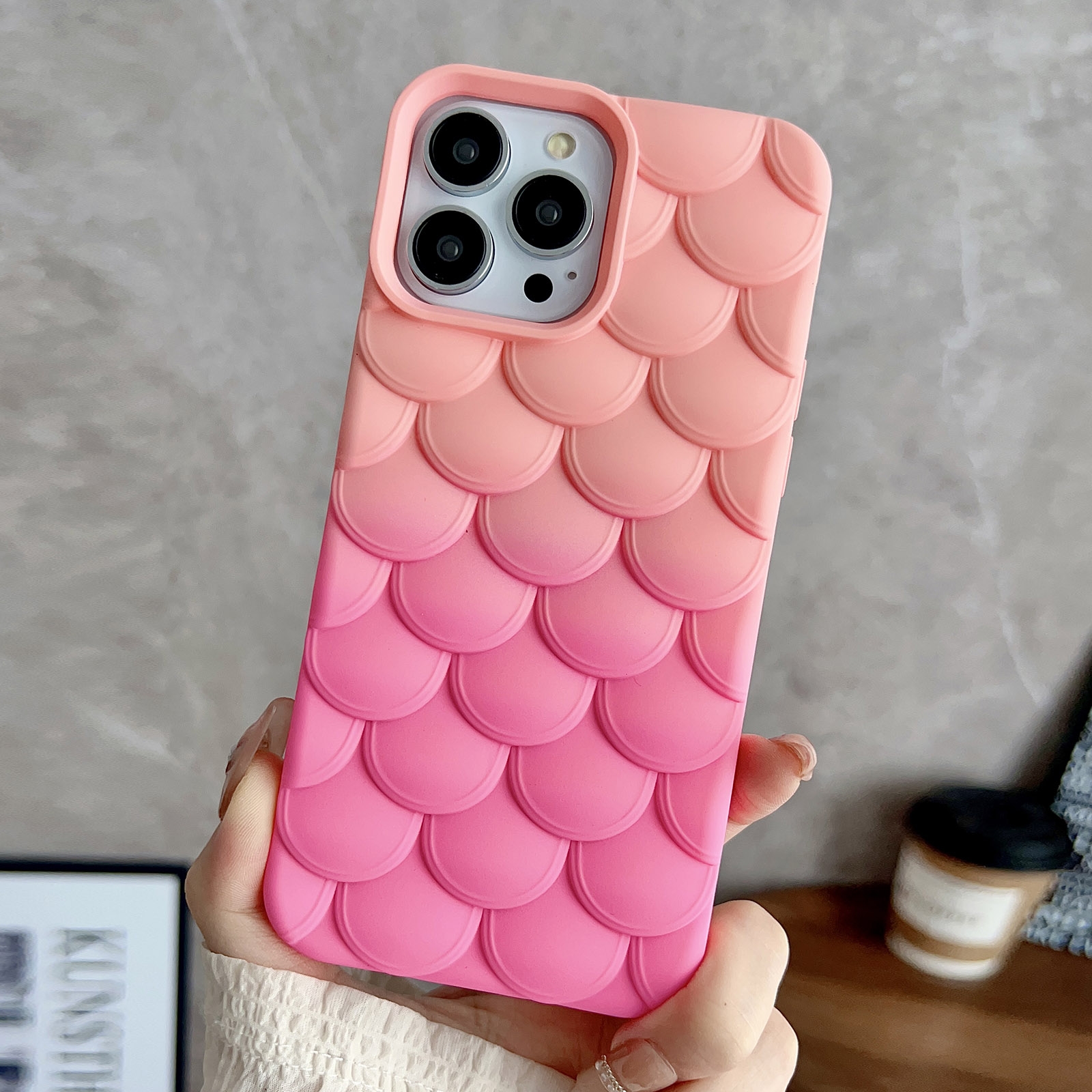 For iPhone 12 Pro Max Gradient Mermaid Scale Skin Feel Phone Case(Rose Red Pink) - Shopkiz.com