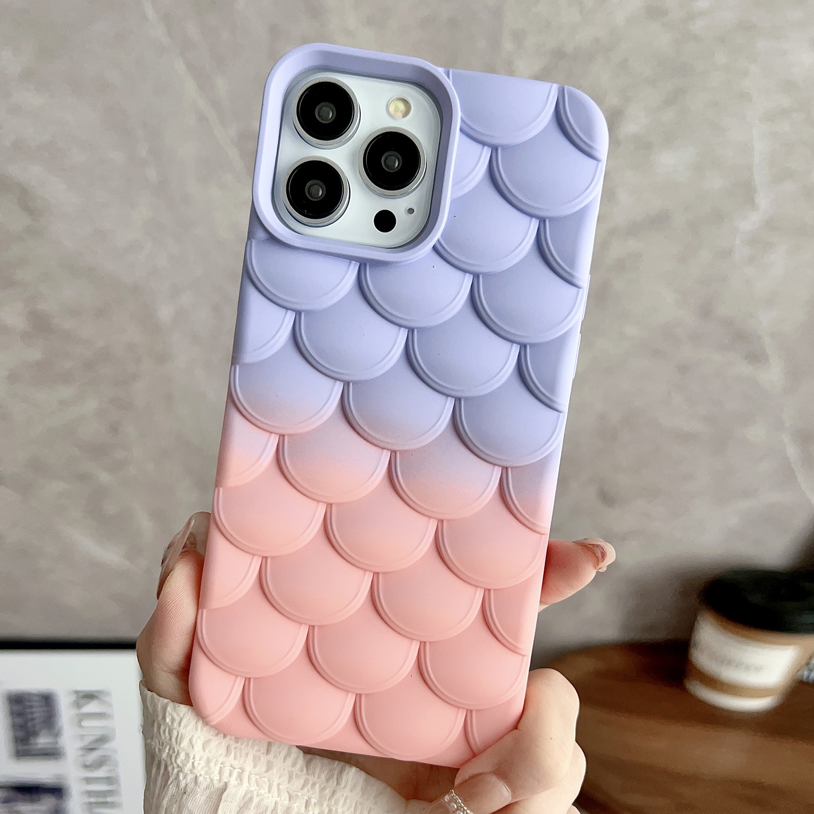 For iPhone 12 Pro Max Gradient Mermaid Scale Skin Feel Phone Case(Pink Purple) - Shopkiz.com
