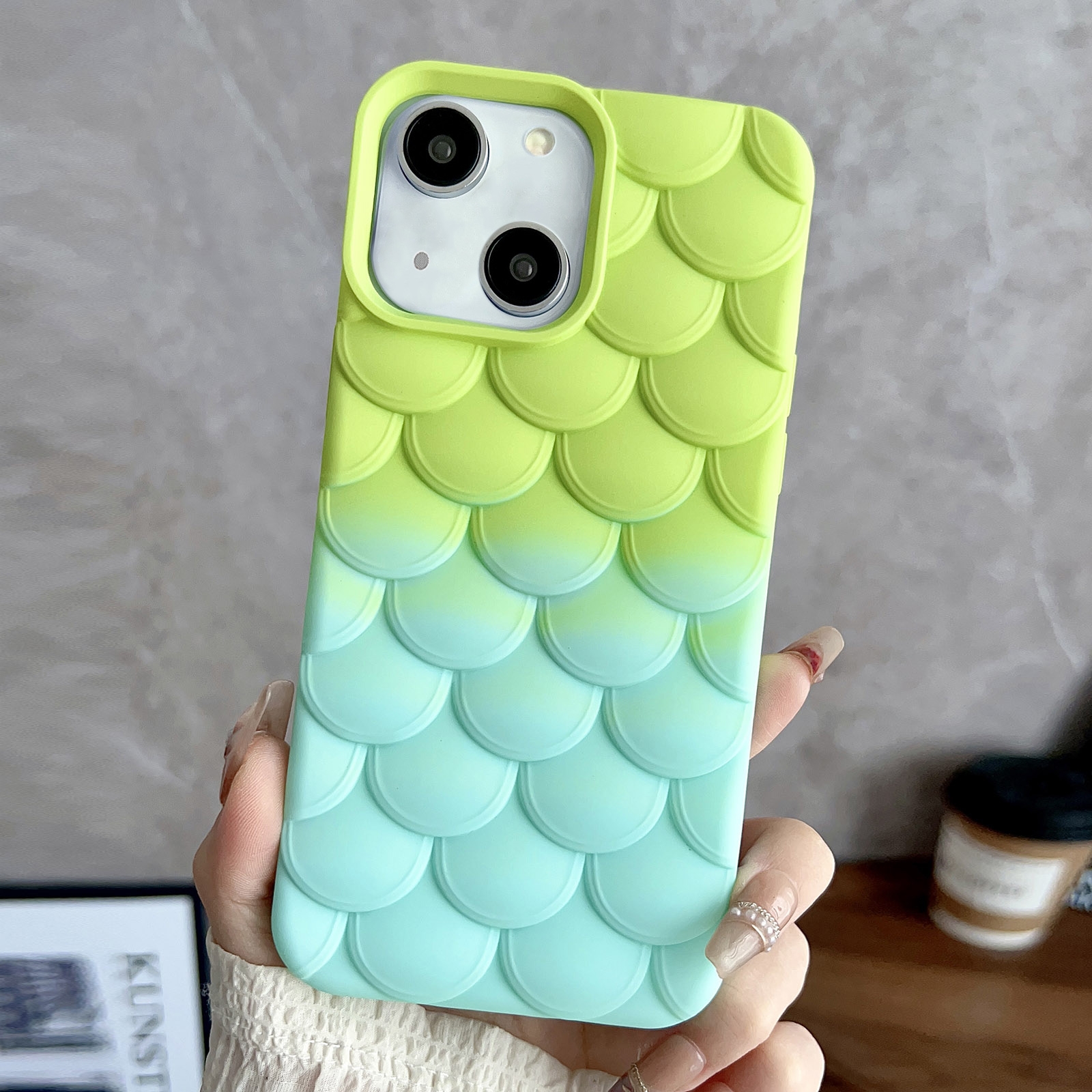 For iPhone 13 Gradient Mermaid Scale Skin Feel Phone Case(Blue Green) - Shopkiz.com