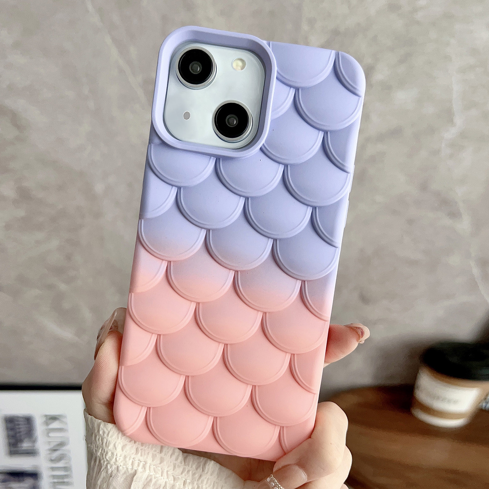 For iPhone 14 Gradient Mermaid Scale Skin Feel Phone Case(Pink Purple) - Shopkiz.com