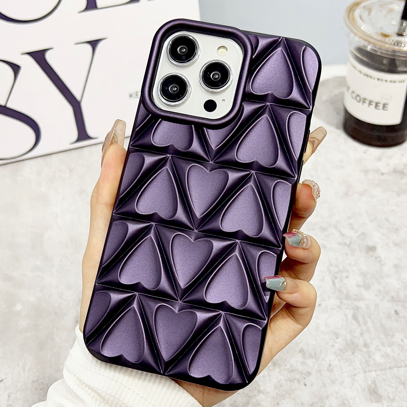 For iPhone 14 Pro Little Love Oil Spray Phone Case(Dark Purple) - Shopkiz.com