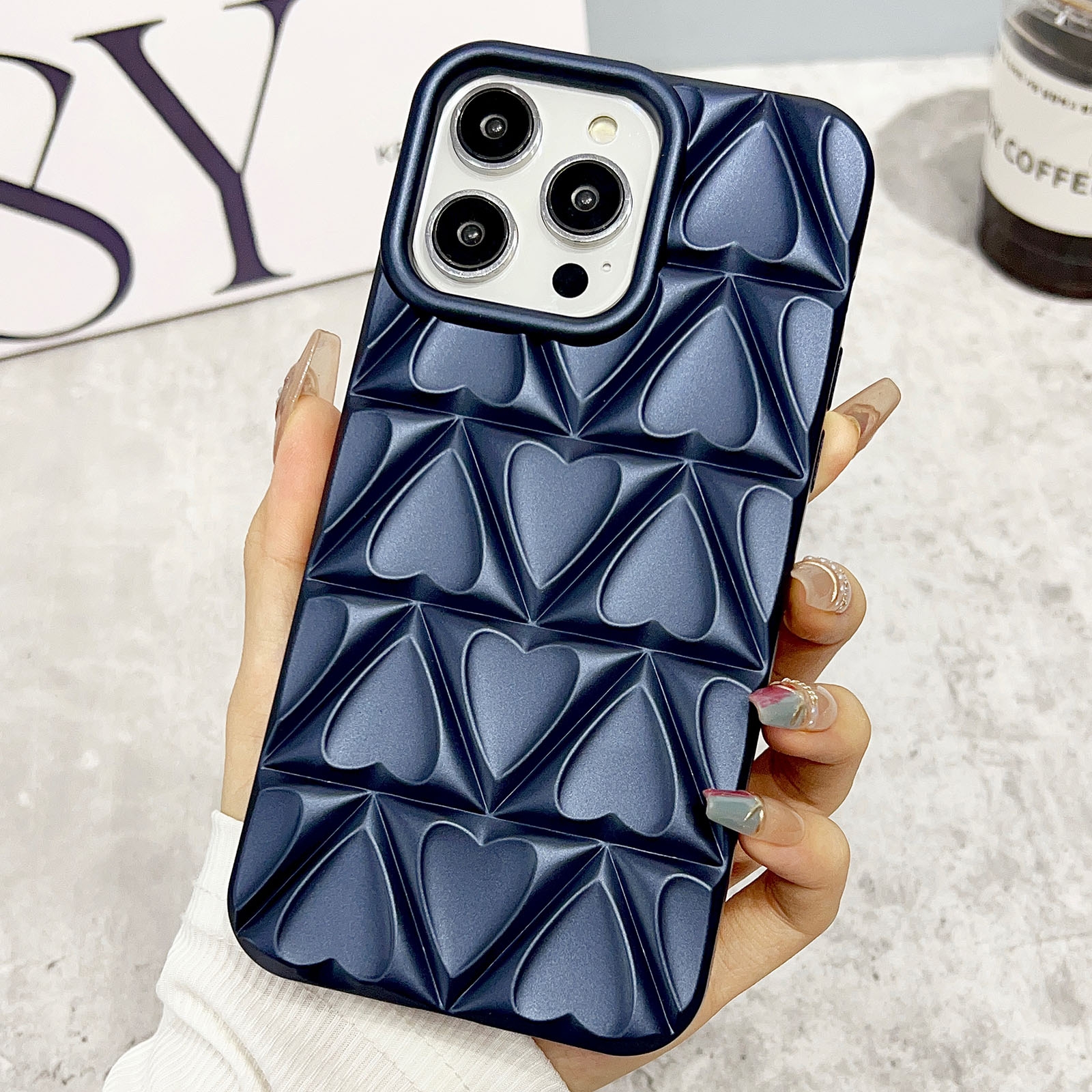 For iPhone 14 Pro Max Little Love Oil Spray Phone Case(Blue) - Shopkiz.com
