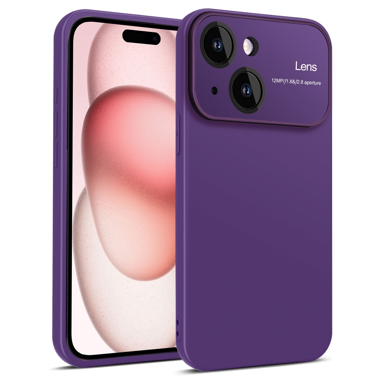 For iPhone 15 Plus Laminated Large Window TPU Phone Case(Purple) - Shopkiz.com