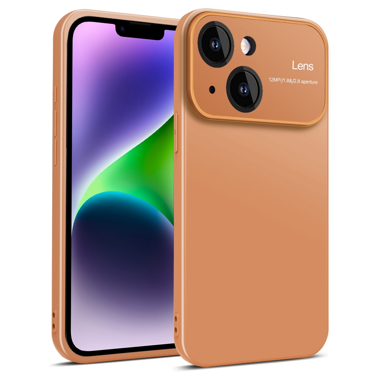 For iPhone 14 Laminated Large Window TPU Phone Case(Brown) - Shopkiz.com