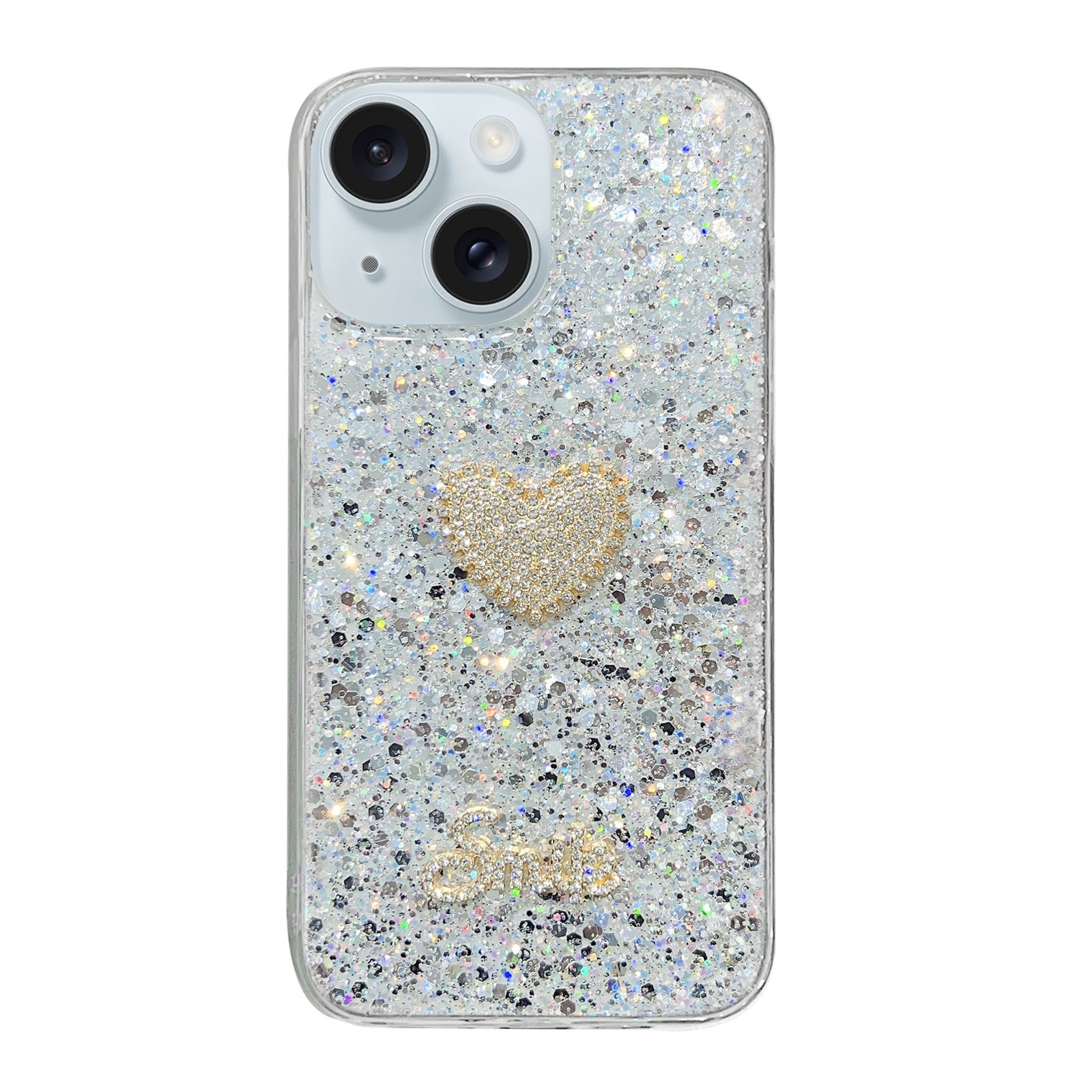 For iPhone 15 Starry Sequin Diamond Heart Epoxy TPU Phone Case(Silver) - Shopkiz.com
