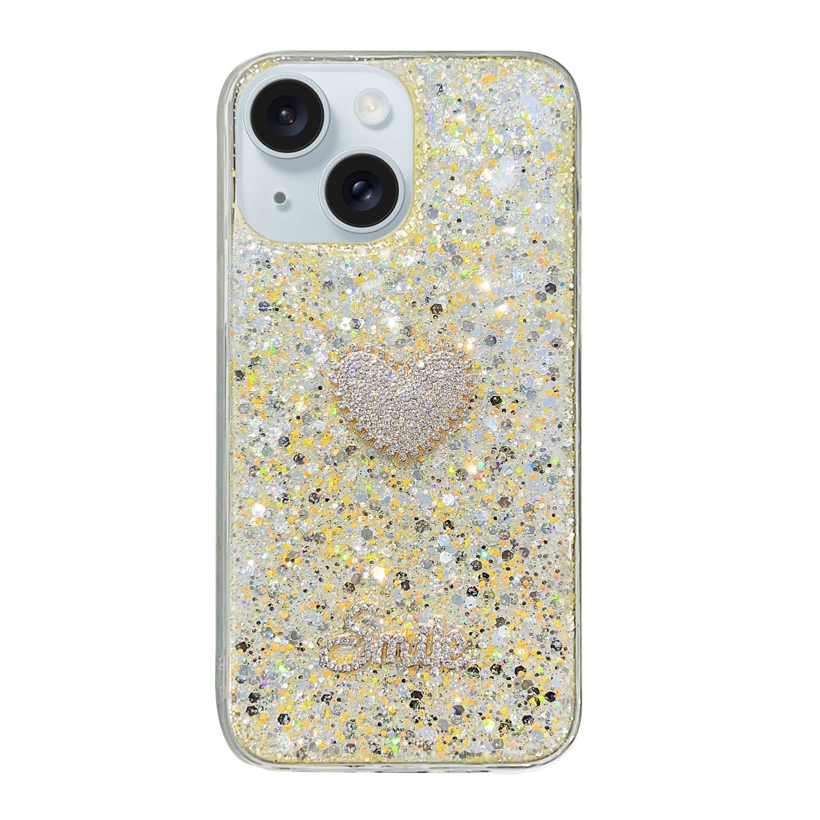 For iPhone 14 Plus Starry Sequin Diamond Heart Epoxy TPU Phone Case(Yellow) - Shopkiz.com