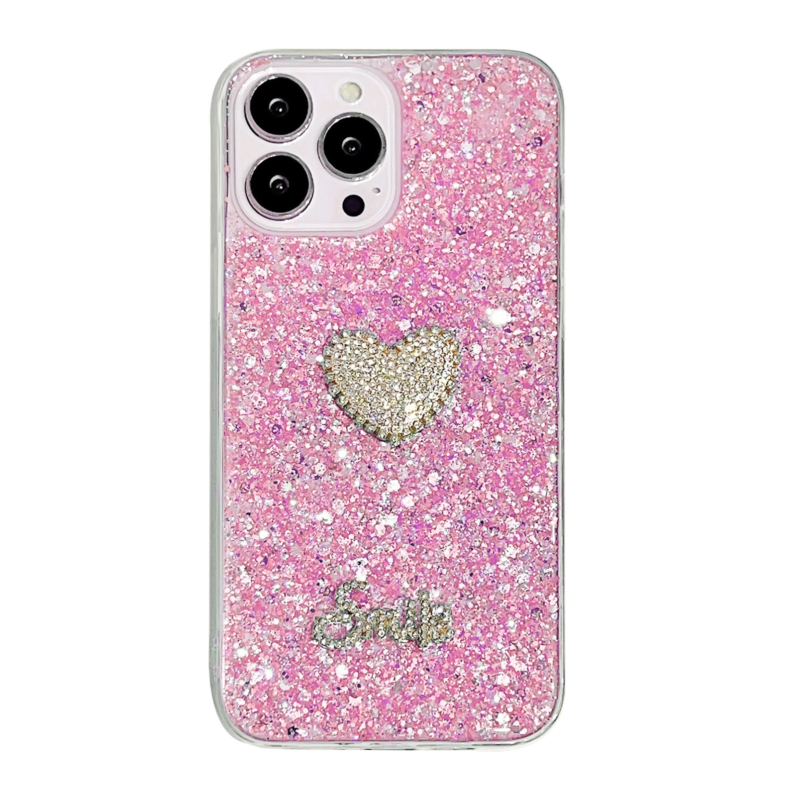 For iPhone 13 Pro Max Starry Sequin Diamond Heart Epoxy TPU Phone Case(Pink) - Shopkiz.com