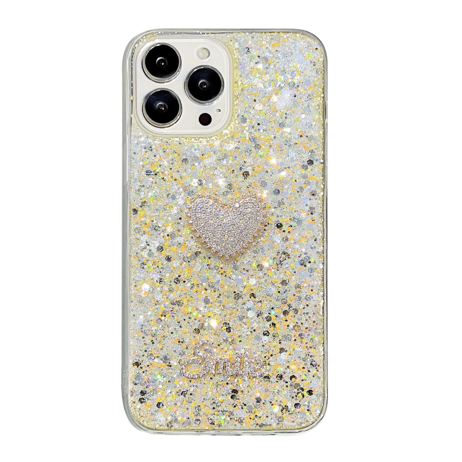 For iPhone 11 Pro Max Starry Sequin Diamond Heart Epoxy TPU Phone Case(Yellow) - Shopkiz.com
