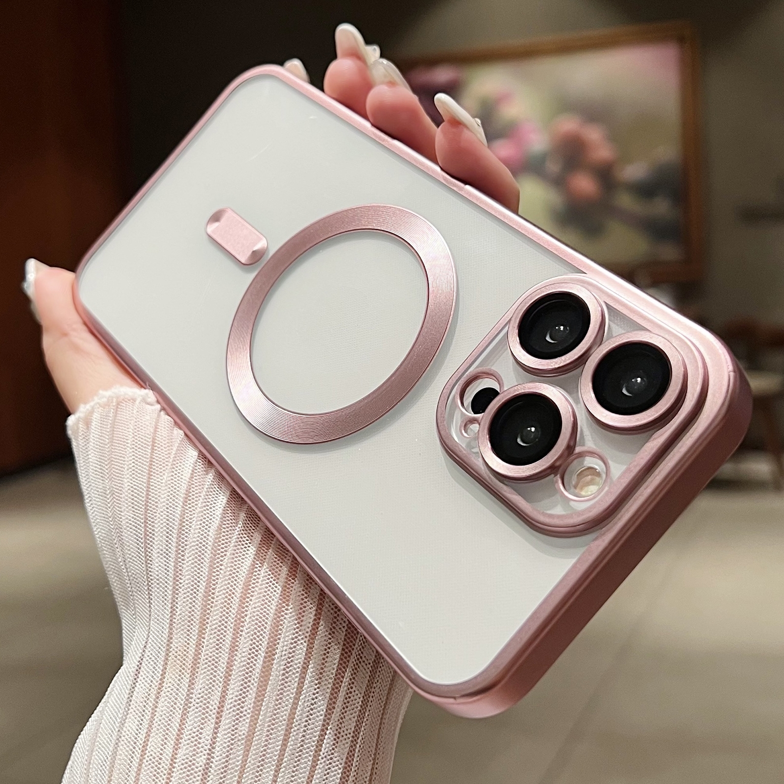 For iPhone 16 Pro Max MagSafe Magnetic Frosted TPU Phone Case(Pink) - Shopkiz.com