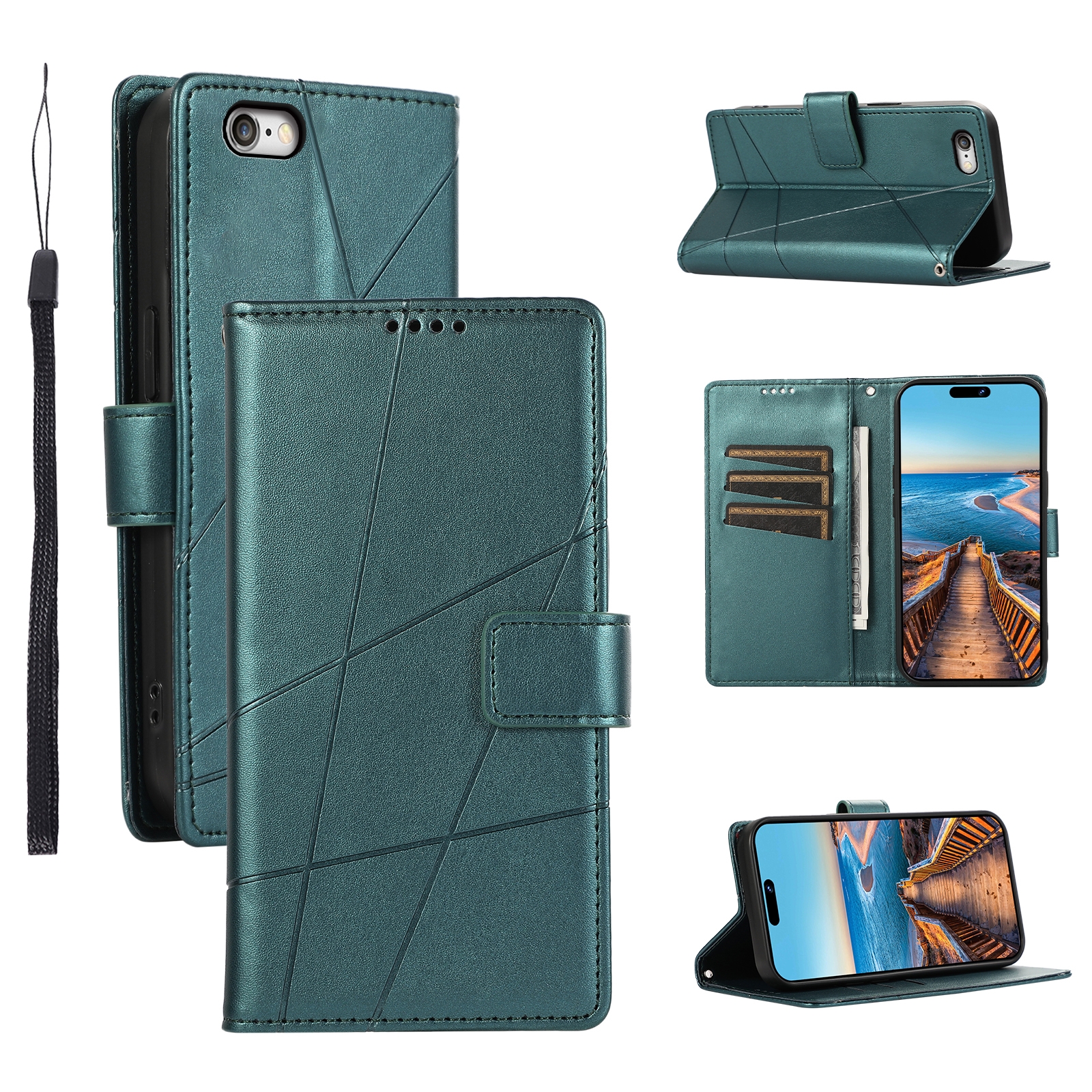 For iPhone 6s / 6 PU Genuine Leather Texture Embossed Line Phone Case(Green) - Shopkiz.com