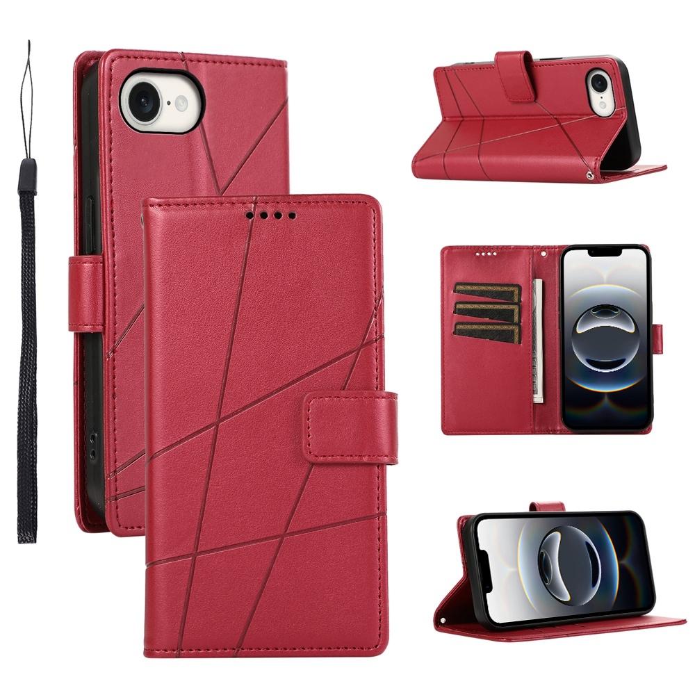 For iPhone 17e / 16e PU Genuine Leather Texture Embossed Line Phone Case(Red) - Shopkiz.com