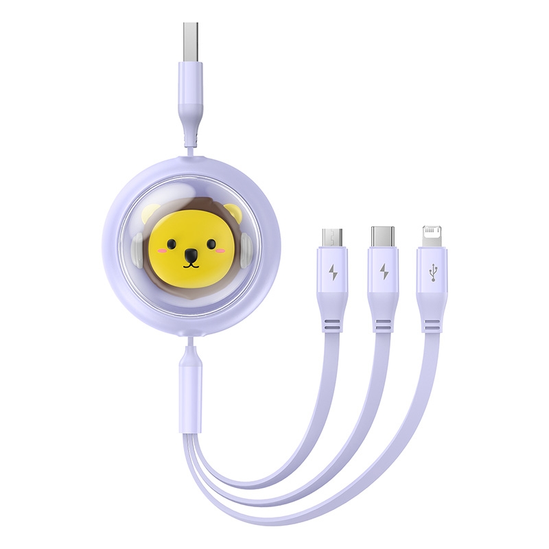 Baseus 3 in 1 USB to USB-C / Type-C + 8 Pin + Micro USB Fast Charging Data Cable, Length: 1.1m(Purple) - Shopkiz.com