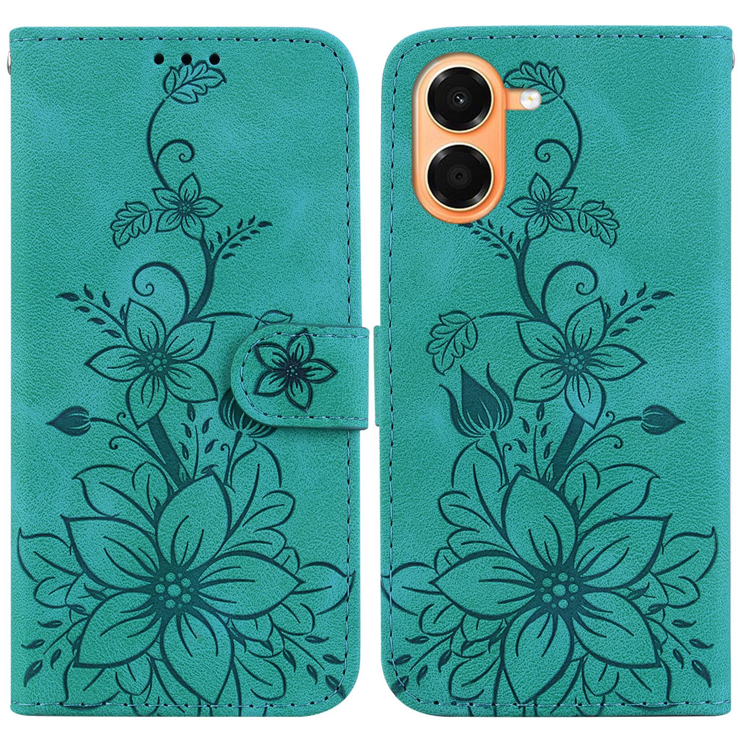 For Honor X7e 4G Lily Embossed Leather Phone Case(Green) - Shopkiz.com