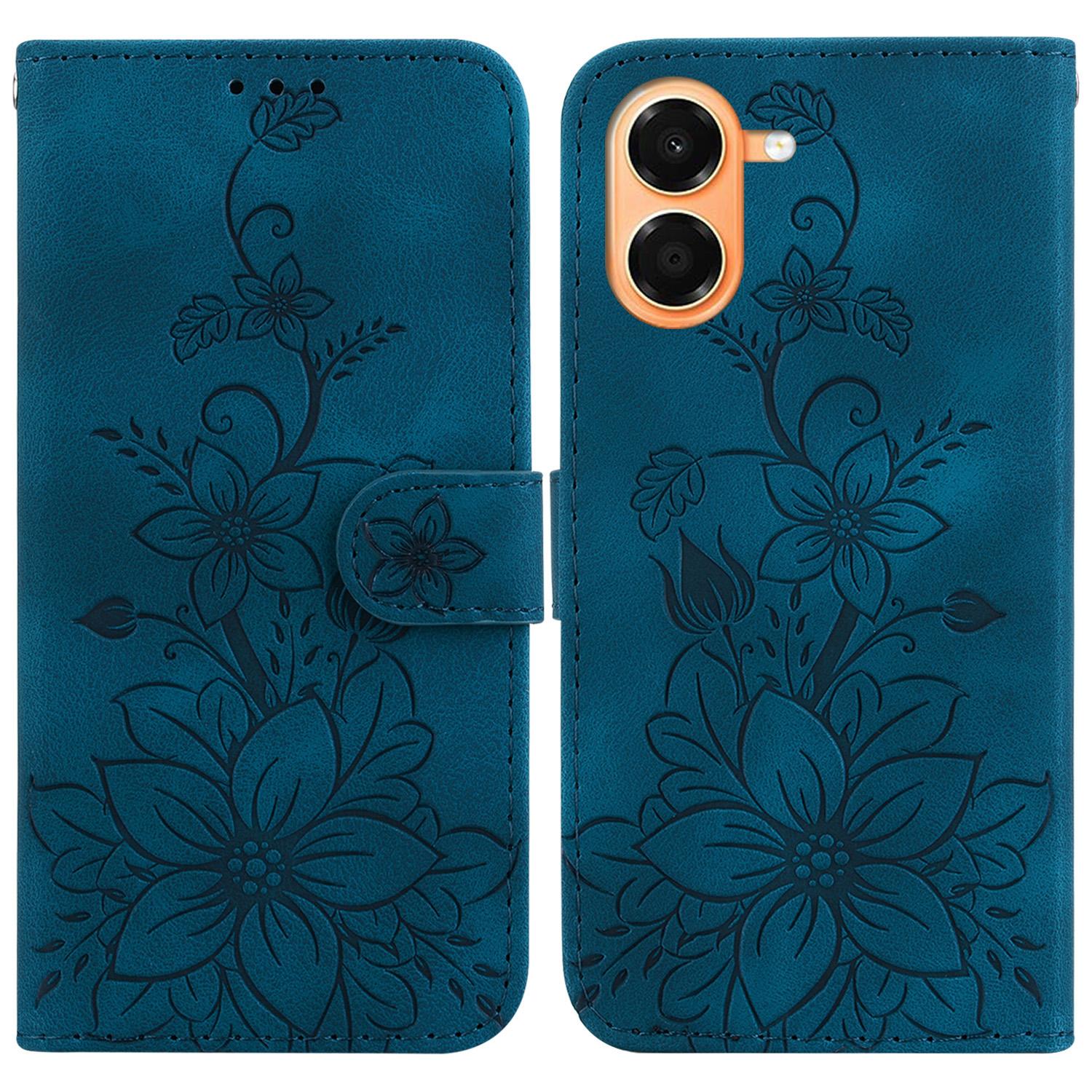 For Honor X7e 4G Lily Embossed Leather Phone Case(Dark Blue) - Shopkiz.com